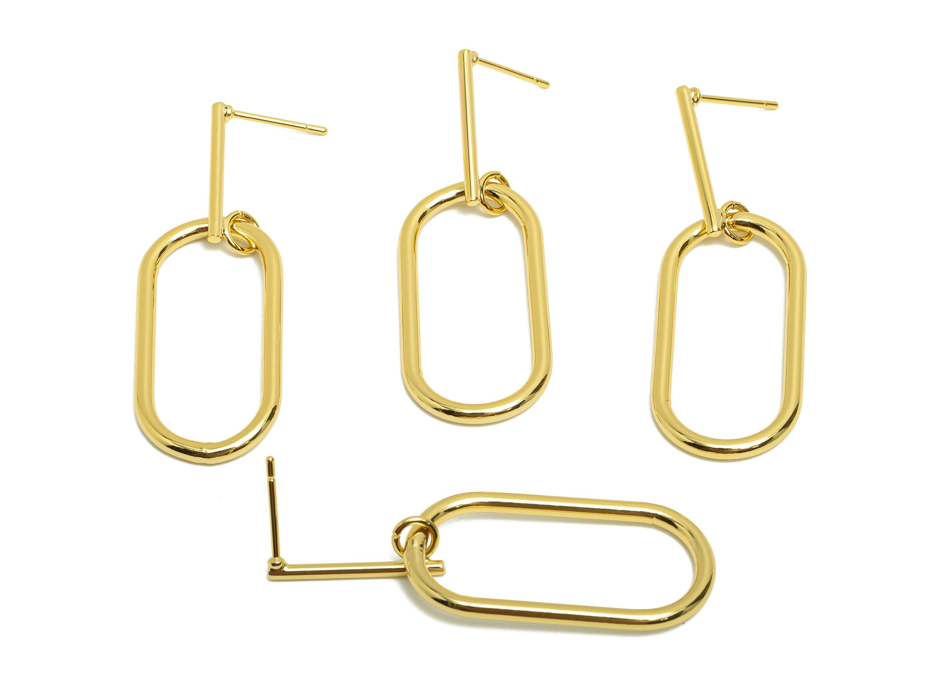 Brass Bar Earring - Rectangle Oval Earring Post for Woman's - Gold Dangle Earring Stud - 18K Real Gold Plating - 43.9x14.98x2mm - RGP8709 - DOMEDBAZAAR