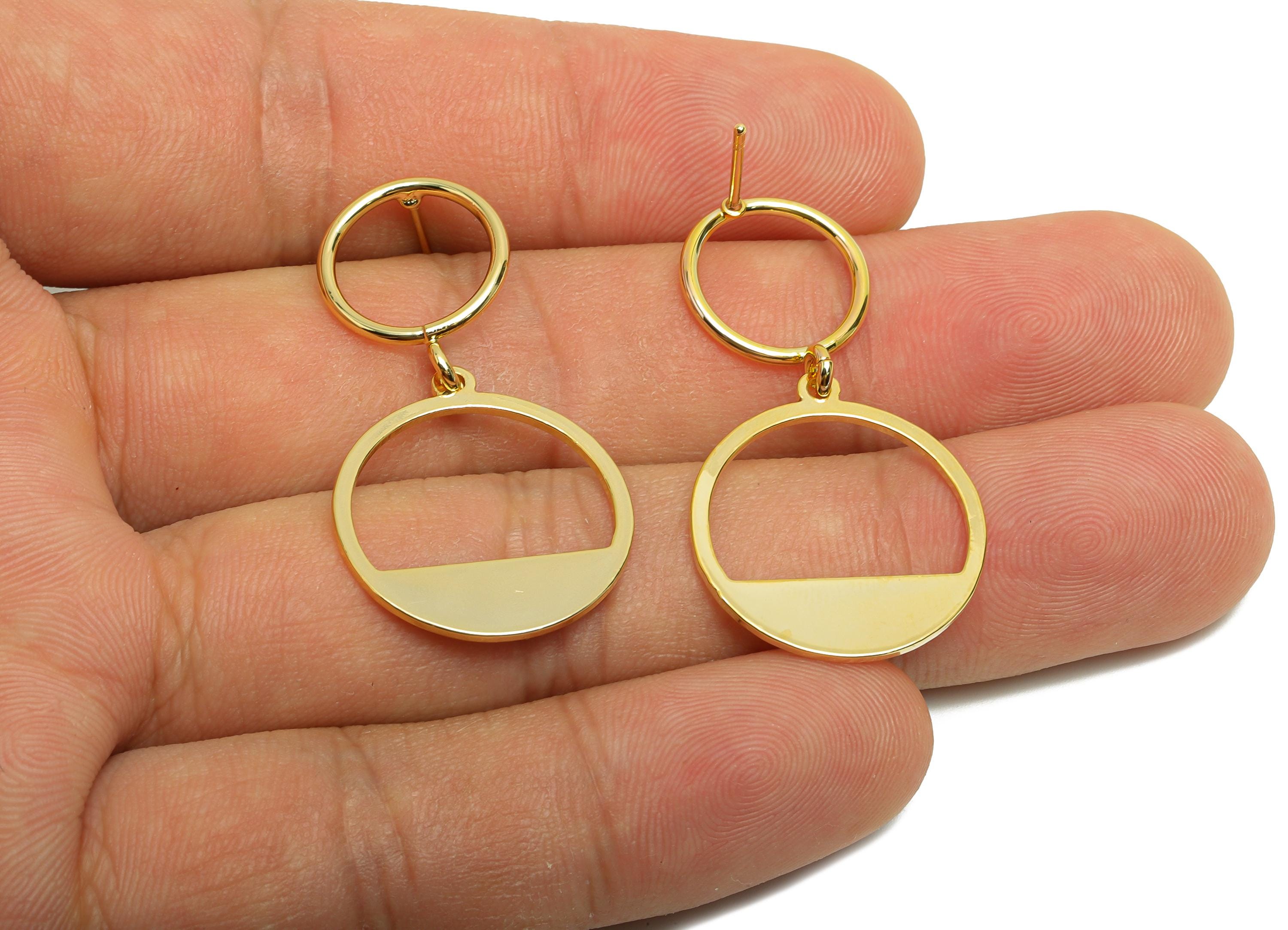 Brass Circle Earring Stud - Double Round Earring Post for Woman's - Gold Daily Wear Ear - 18K Real Gold Plating - 37.58x19.93x1.2mm- RGP8710 - DOMEDBAZAAR
