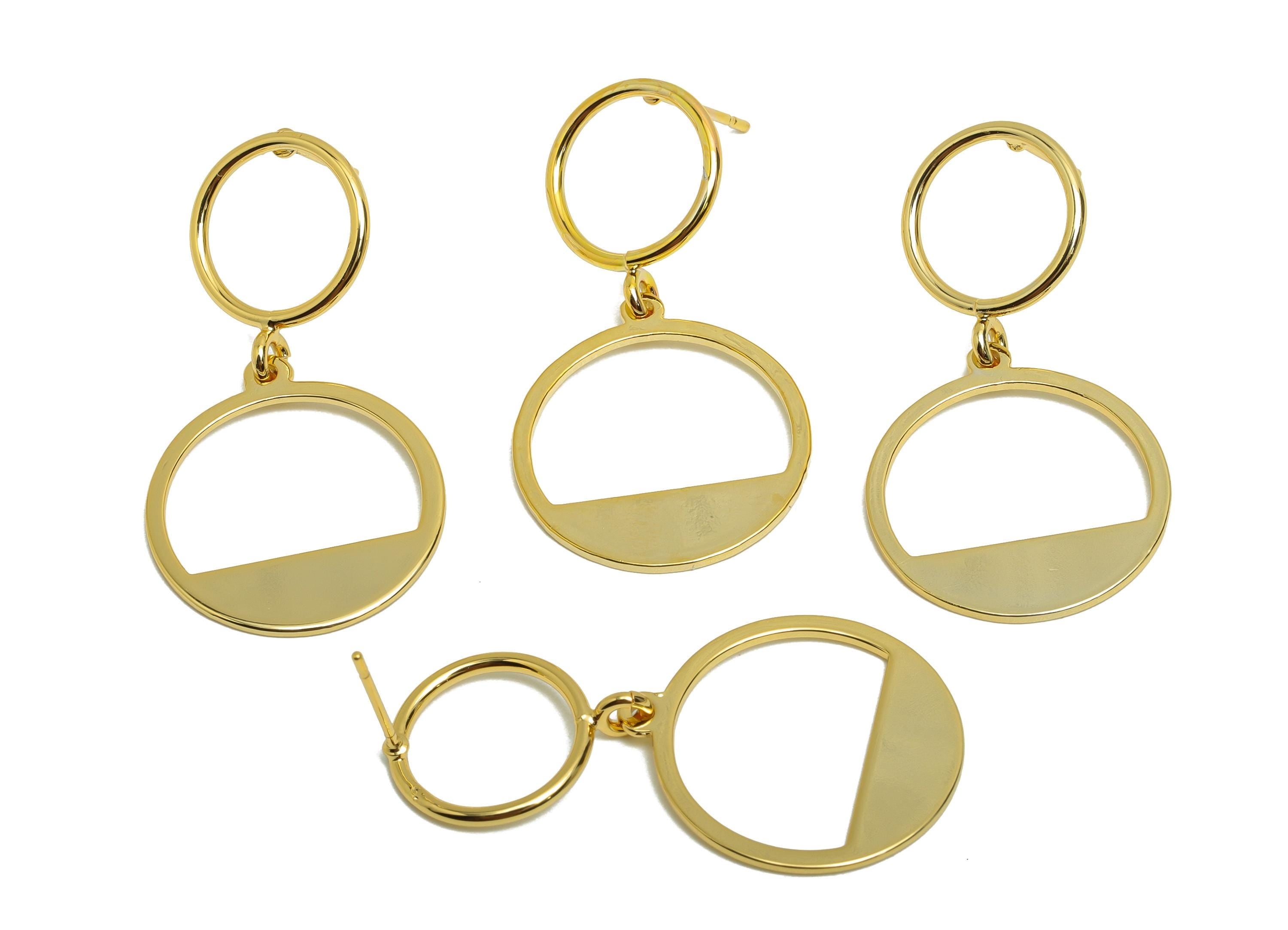 Brass Circle Earring Stud - Double Round Earring Post for Woman's - Gold Daily Wear Ear - 18K Real Gold Plating - 37.58x19.93x1.2mm- RGP8710 - DOMEDBAZAAR