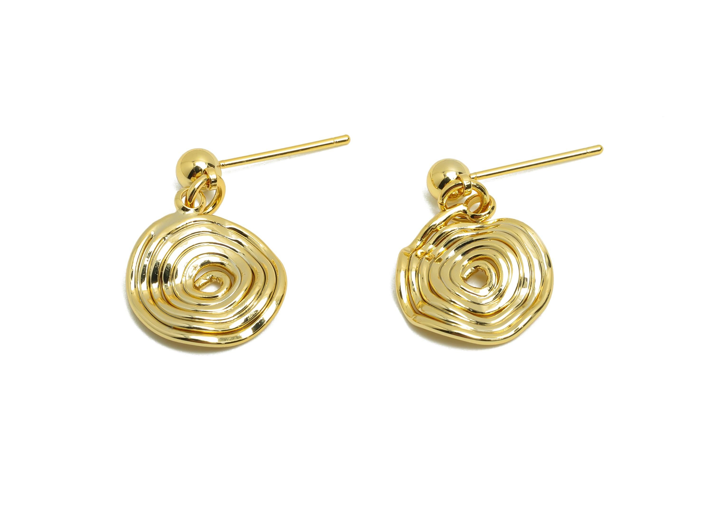 Brass Whirlpool Earring Stud - Round Wave Ball Dangle Earring - Gold Daily Wear Earring - 18K Real Gold Plated - 22.25x13.79x1.09mm-RGP8711A - DOMEDBAZAAR