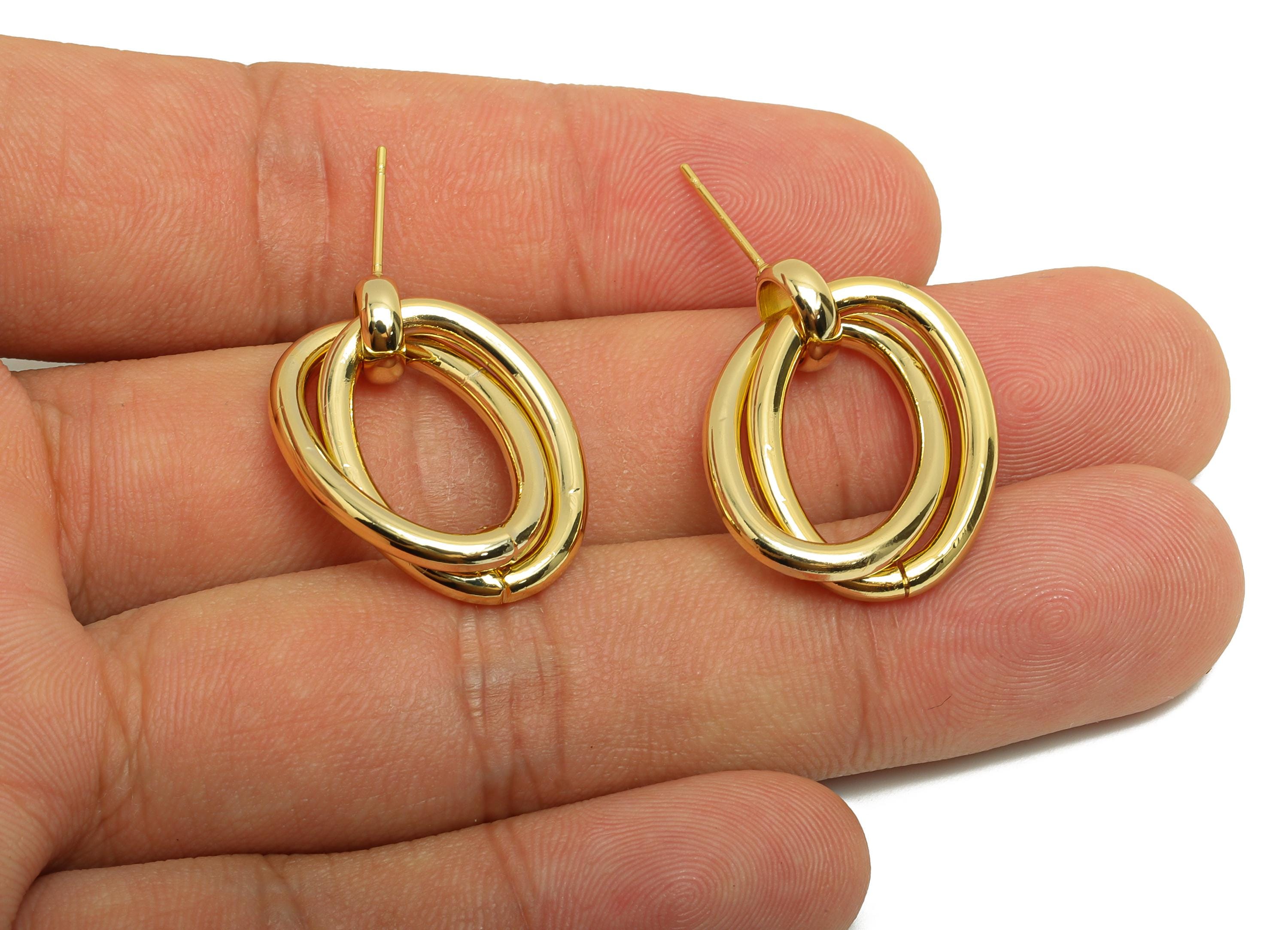 Brass Double Oval Earring - Intertwined Oval Ear Stud for Woman's - Gold Earring Post - 18K Real Gold Plating - 27.86x16.5x2.56mm - RGP8713 - DOMEDBAZAAR