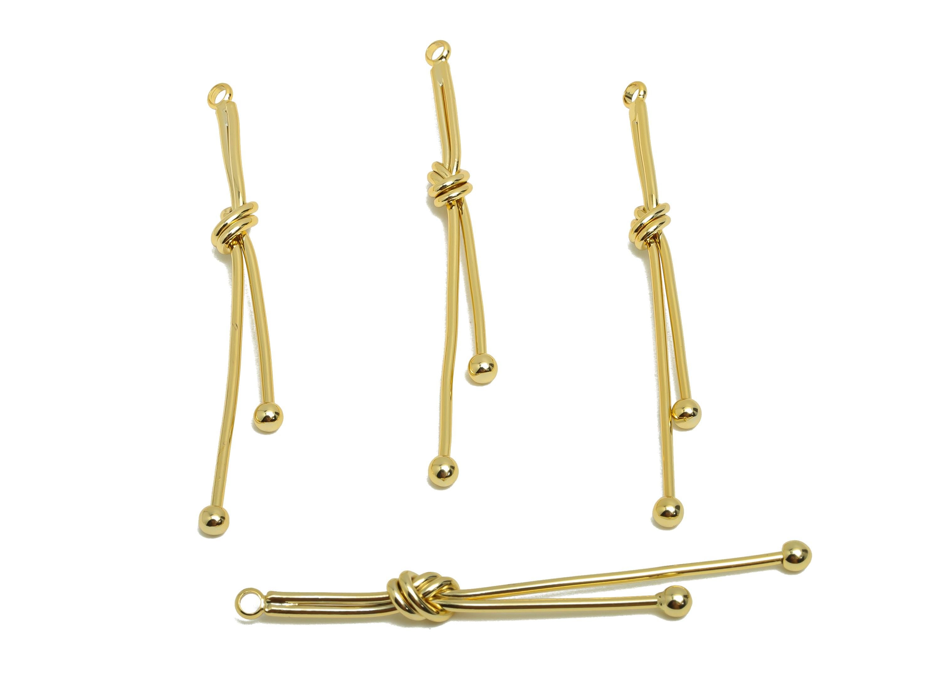 Brass Knot Bar Earring Charm - Gold Knot Charm for Necklace - Long Bar Pendant with Loop - 18K Real Gold Plating- 54.27x5.18x1.08mm- RGP8714 - DOMEDBAZAAR