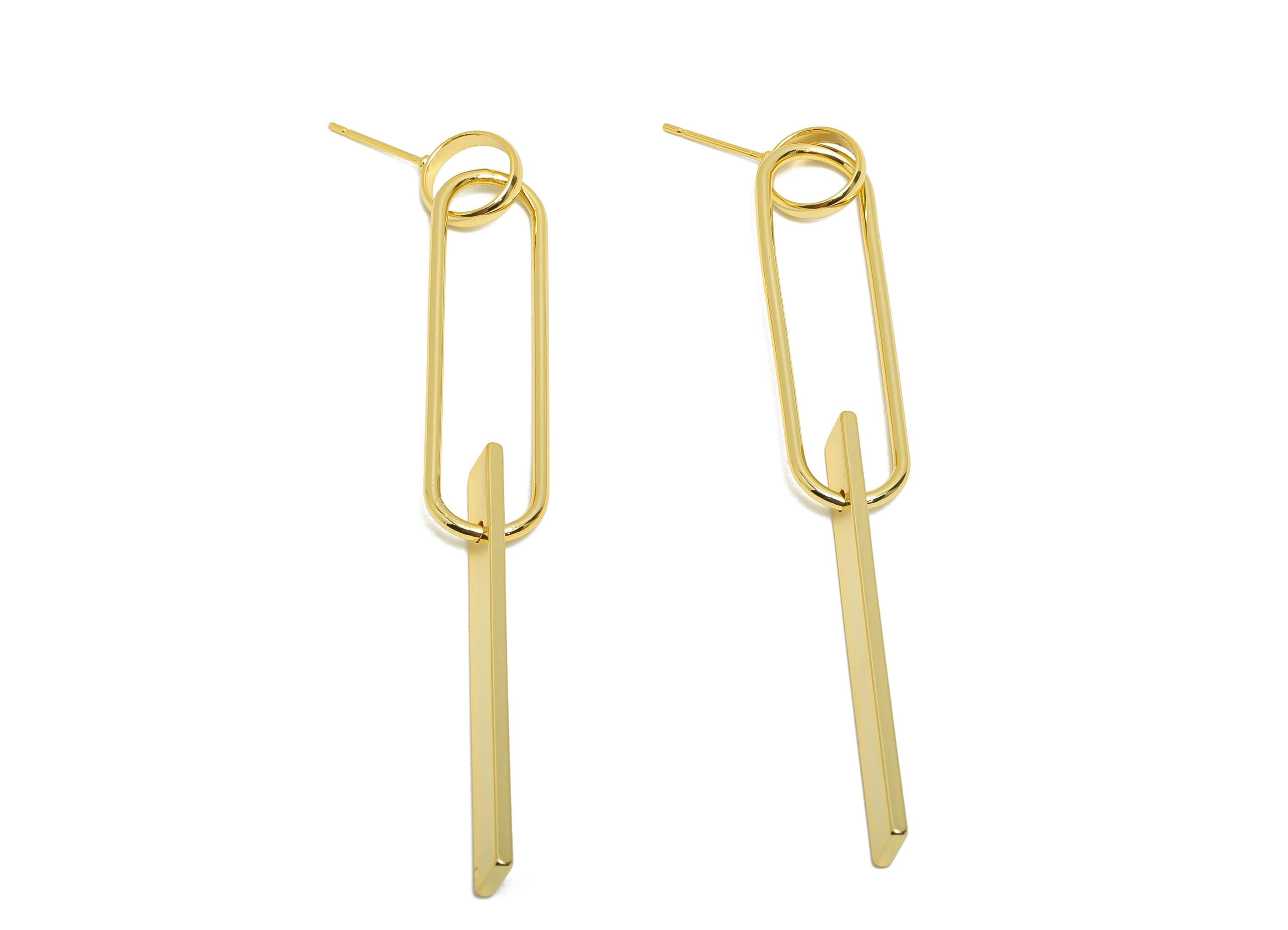 Brass Rectangle Earring Stud - Circle Earring for Woman's - Gold Long Dangle Earring Post - 18K Real Gold Plating-81.19x11.22x1.55mm-RGP8715 - DOMEDBAZAAR