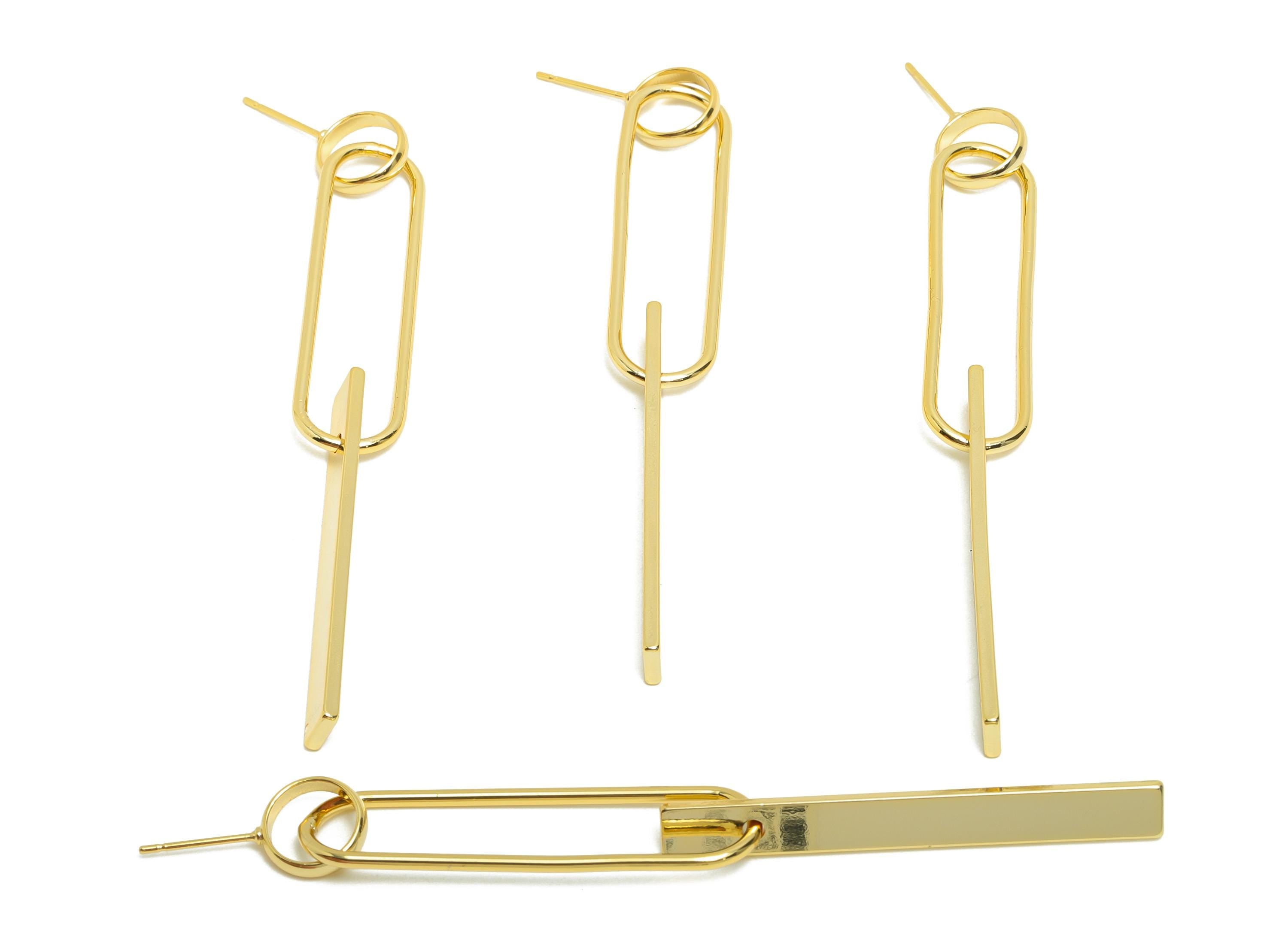 Brass Rectangle Earring Stud - Circle Earring for Woman's - Gold Long Dangle Earring Post - 18K Real Gold Plating-81.19x11.22x1.55mm-RGP8715 - DOMEDBAZAAR