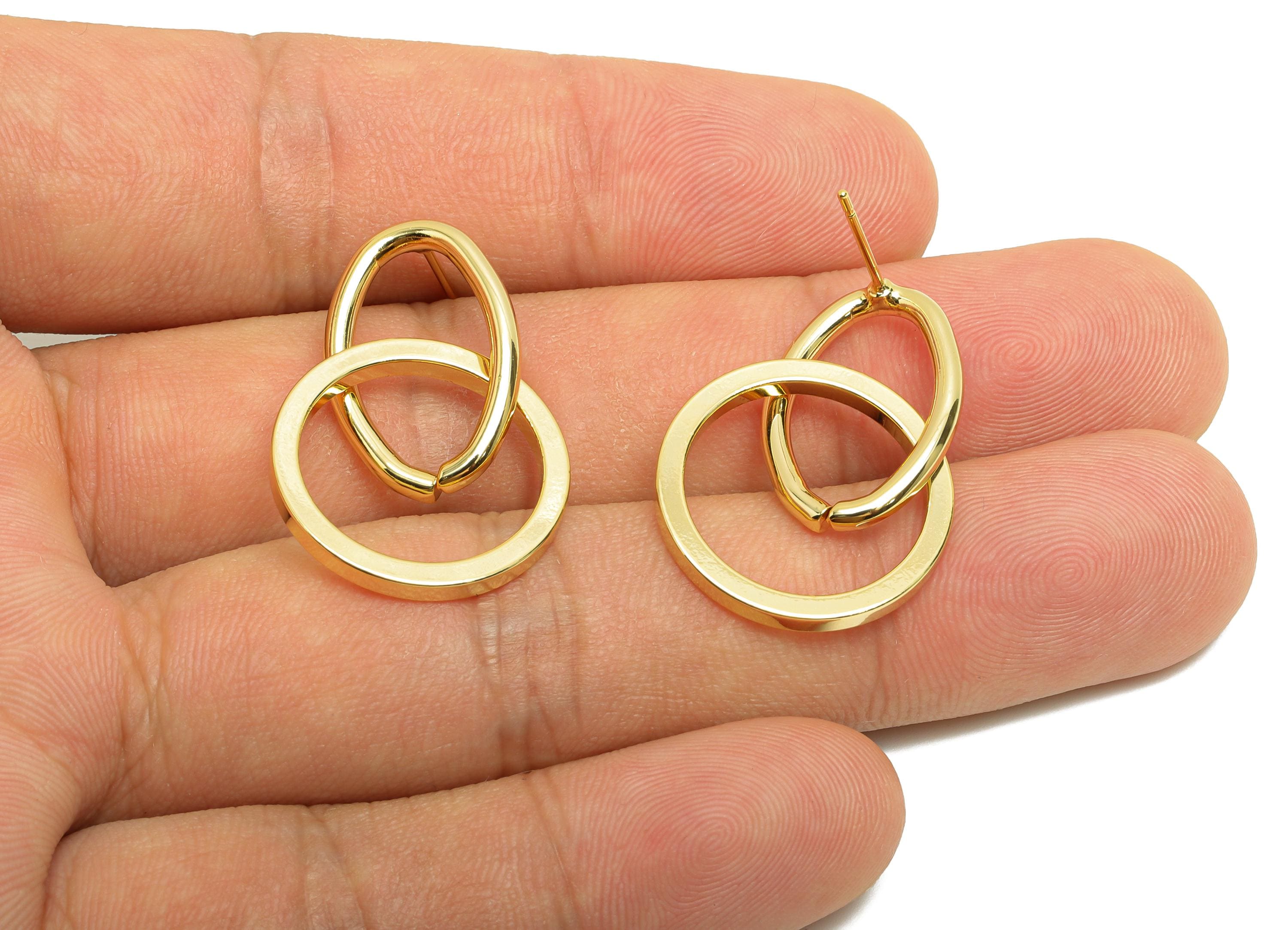 Brass Oval Dangle Earring - Circle Dangle Earring Post for Woman's - Gold Earring Stud - 18K Real Gold Plating - 34.6x20.03x2.05mm - RGP8719 - DOMEDBAZAAR