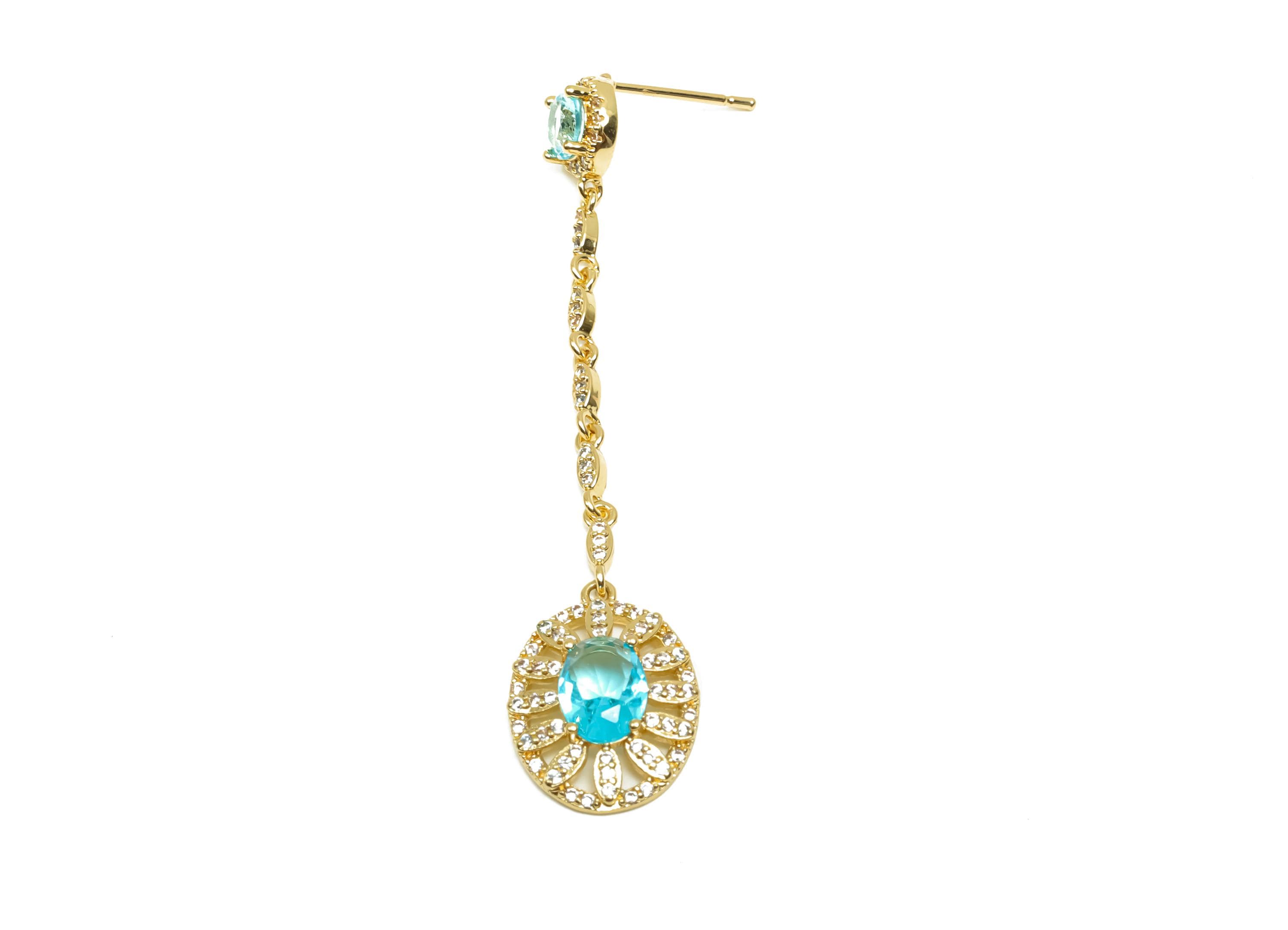 Brass CZ Dangle Earring Post - Brass Textured Oval Earring Post - Cubic Zircon Earring Post - 18K Real Gold Plating - 56x13x4mm - RGP8188 - DOMEDBAZAAR