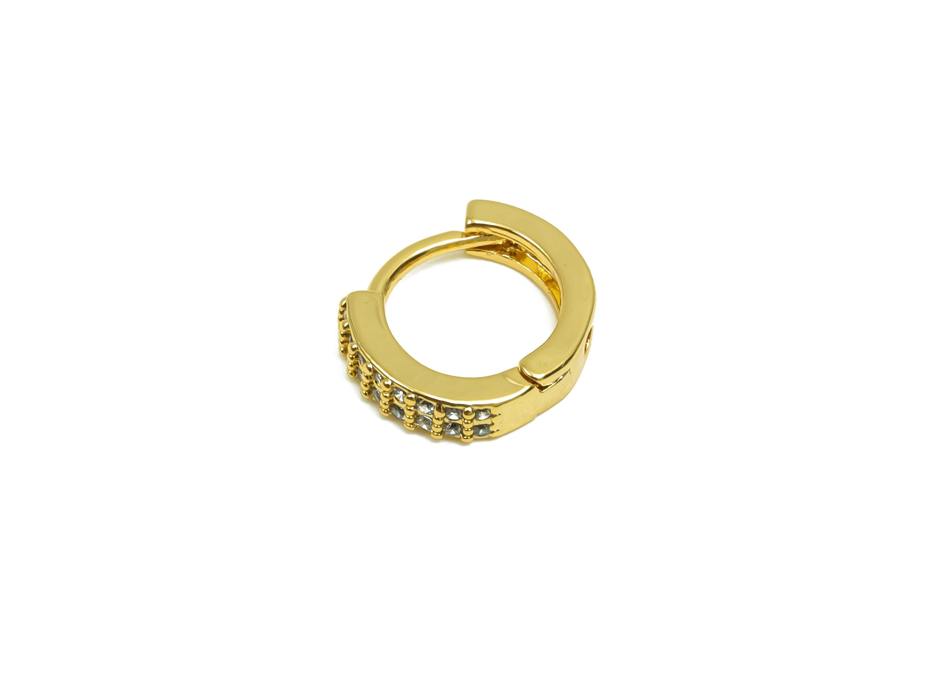 Brass CZ Hoop Earring - Brass Pattern Huggie Hoop Earring - Cubic Zircon Mini Hoop Earring - 18K Real Gold Plating - 10x11x2.6mm - RGP8333 - DOMEDBAZAAR
