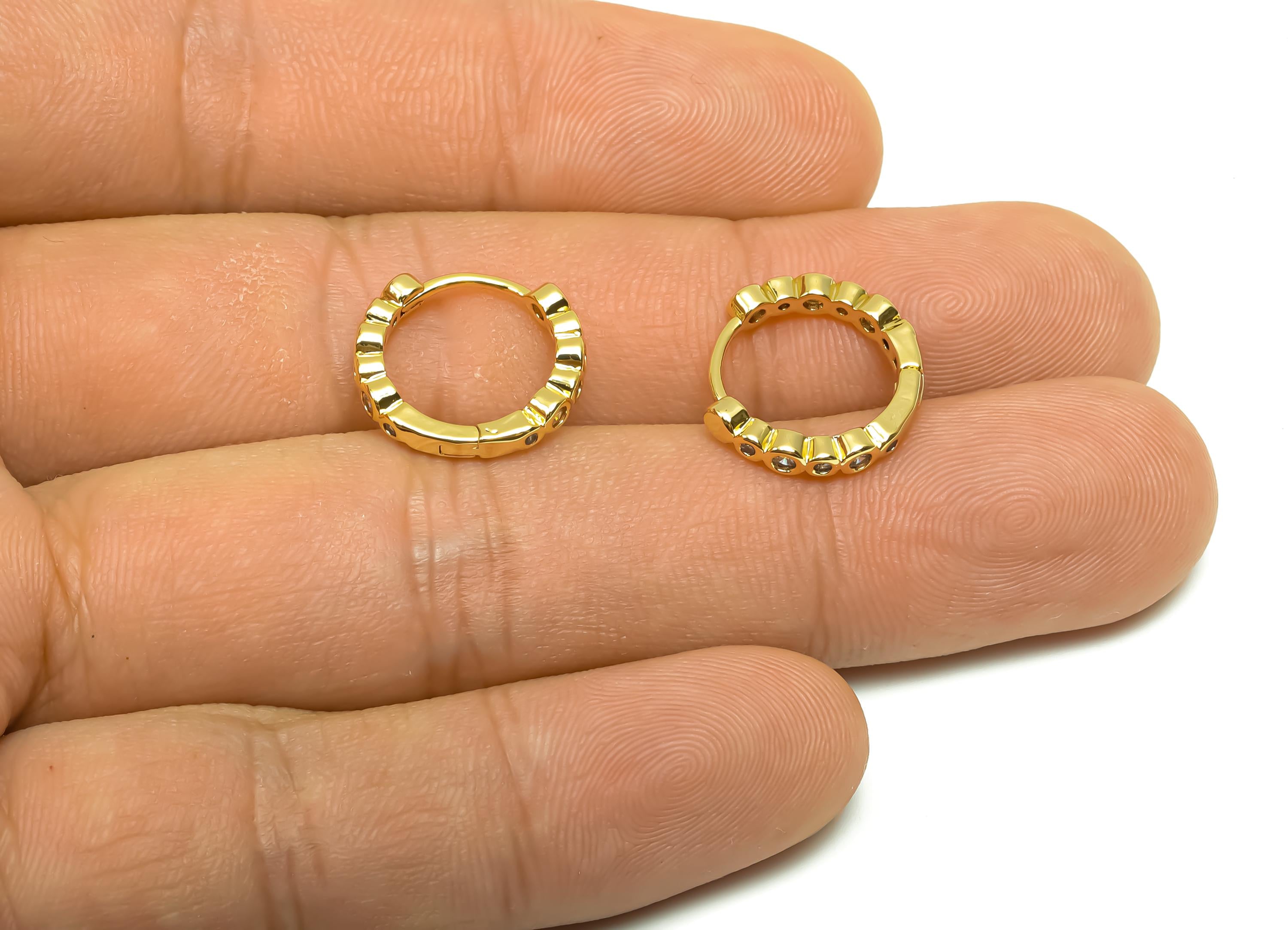 Brass CZ Hoop Earring - Brass Beaded Huggie Hoop Earring - Cubic Zircon Clasp Hoop Earring - 18K Real Gold Plating - 14.1x12x2mm - RGP8335 - DOMEDBAZAAR