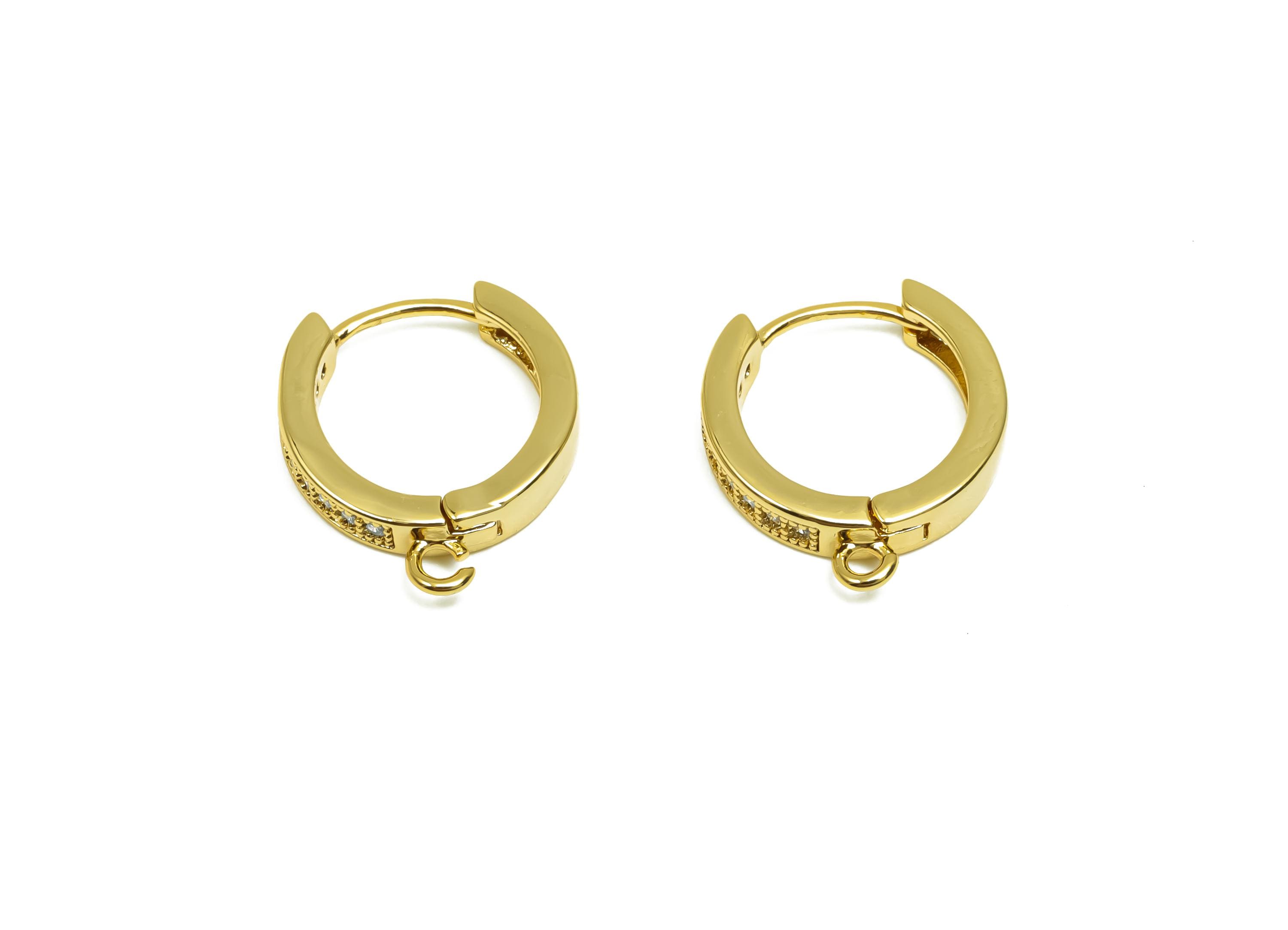 Brass CZ Hoop Earring - Brass Huggie Hoop Earring With Loop - Cubic Zircon Clasp Hoop Earring - 18K Real Gold Plating - 17x14x3mm - RGP8321 - DOMEDBAZAAR