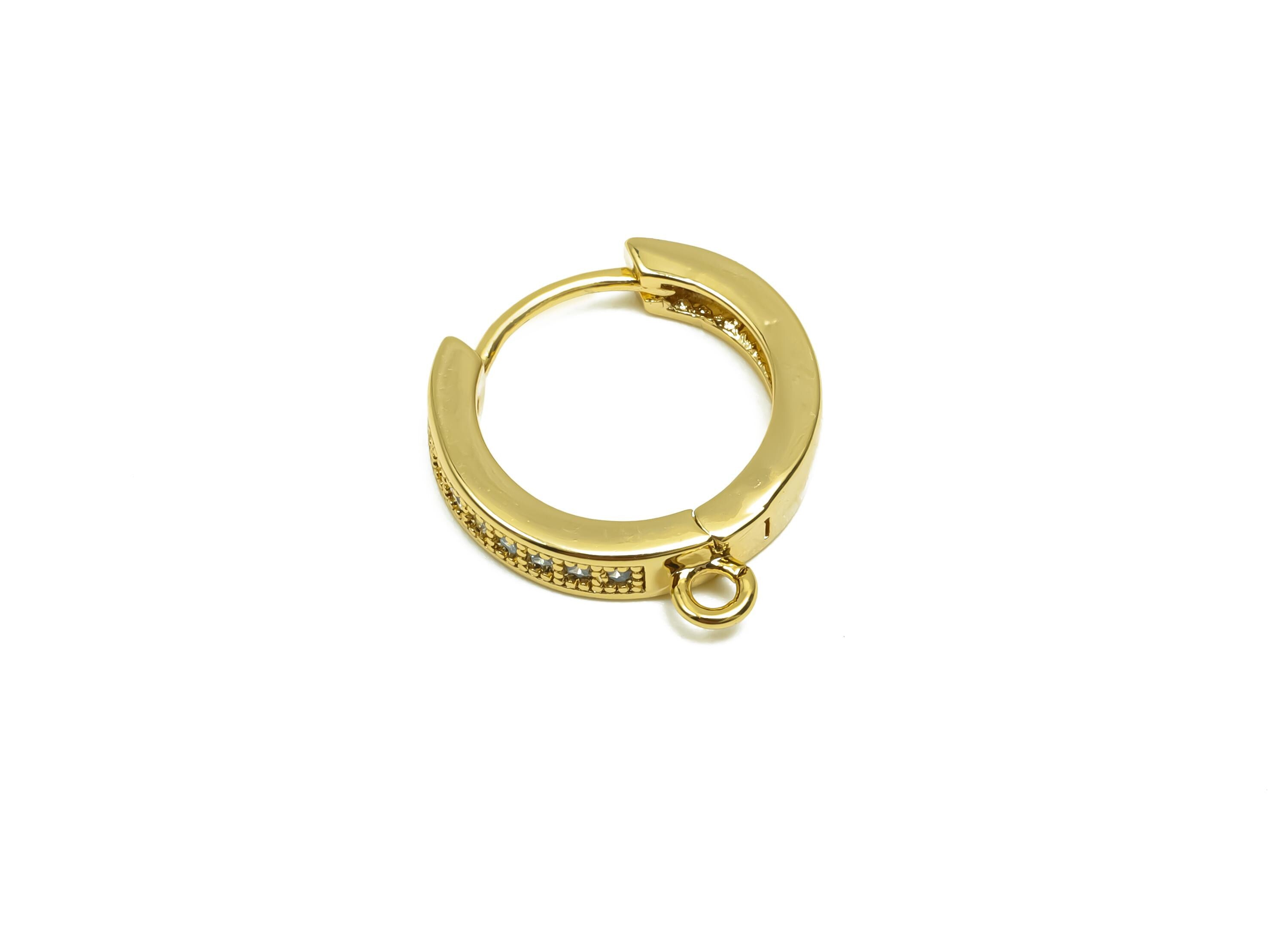 Brass CZ Hoop Earring - Brass Huggie Hoop Earring With Loop - Cubic Zircon Clasp Hoop Earring - 18K Real Gold Plating - 17x14x3mm - RGP8321 - DOMEDBAZAAR