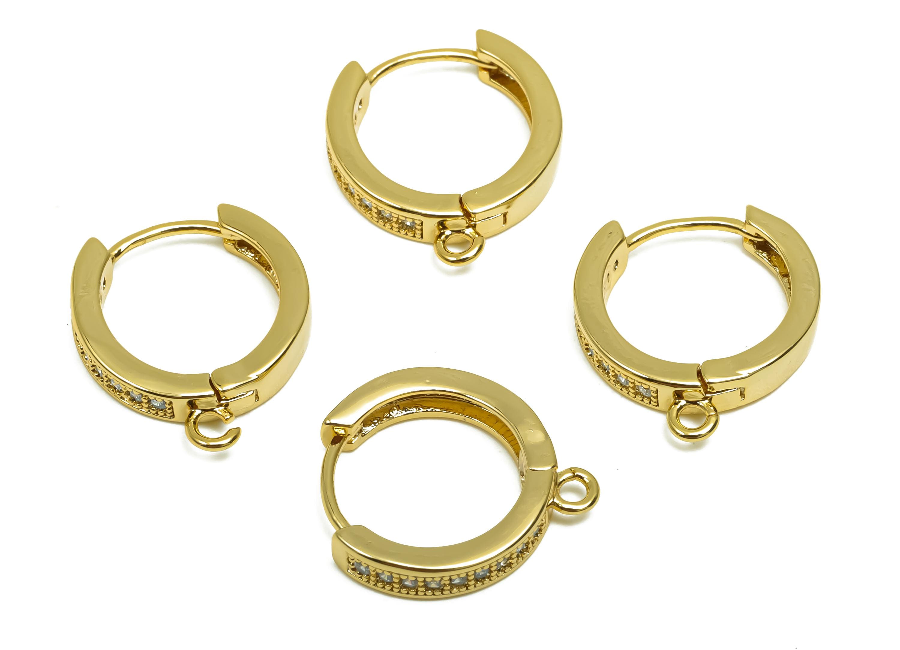 Brass CZ Hoop Earring - Brass Huggie Hoop Earring With Loop - Cubic Zircon Clasp Hoop Earring - 18K Real Gold Plating - 17x14x3mm - RGP8321 - DOMEDBAZAAR