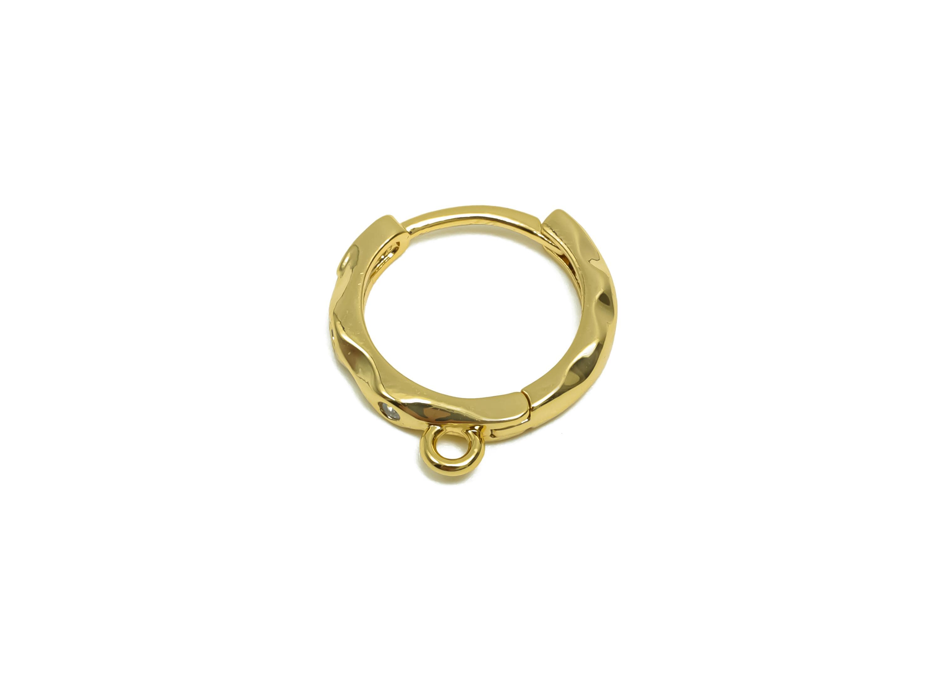 Brass CZ Hoop Earring - Brass Huggie Hoop Earring - Cubic Zircon Textured Clasp Hoop Earring - 18K Real Gold Plating - 15x14x2mm - RGP8339 - DOMEDBAZAAR