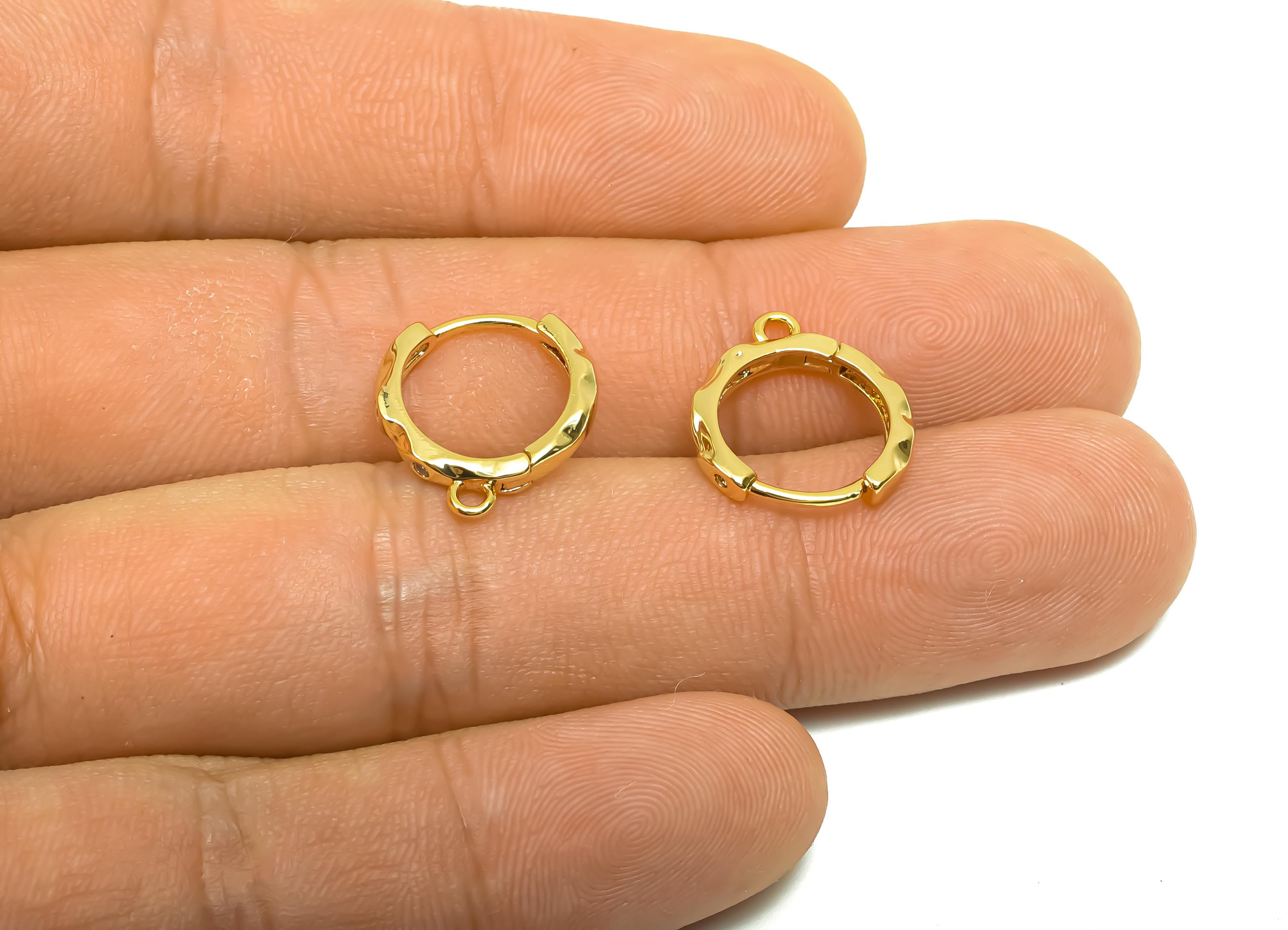 Brass CZ Hoop Earring - Brass Huggie Hoop Earring - Cubic Zircon Textured Clasp Hoop Earring - 18K Real Gold Plating - 15x14x2mm - RGP8339 - DOMEDBAZAAR