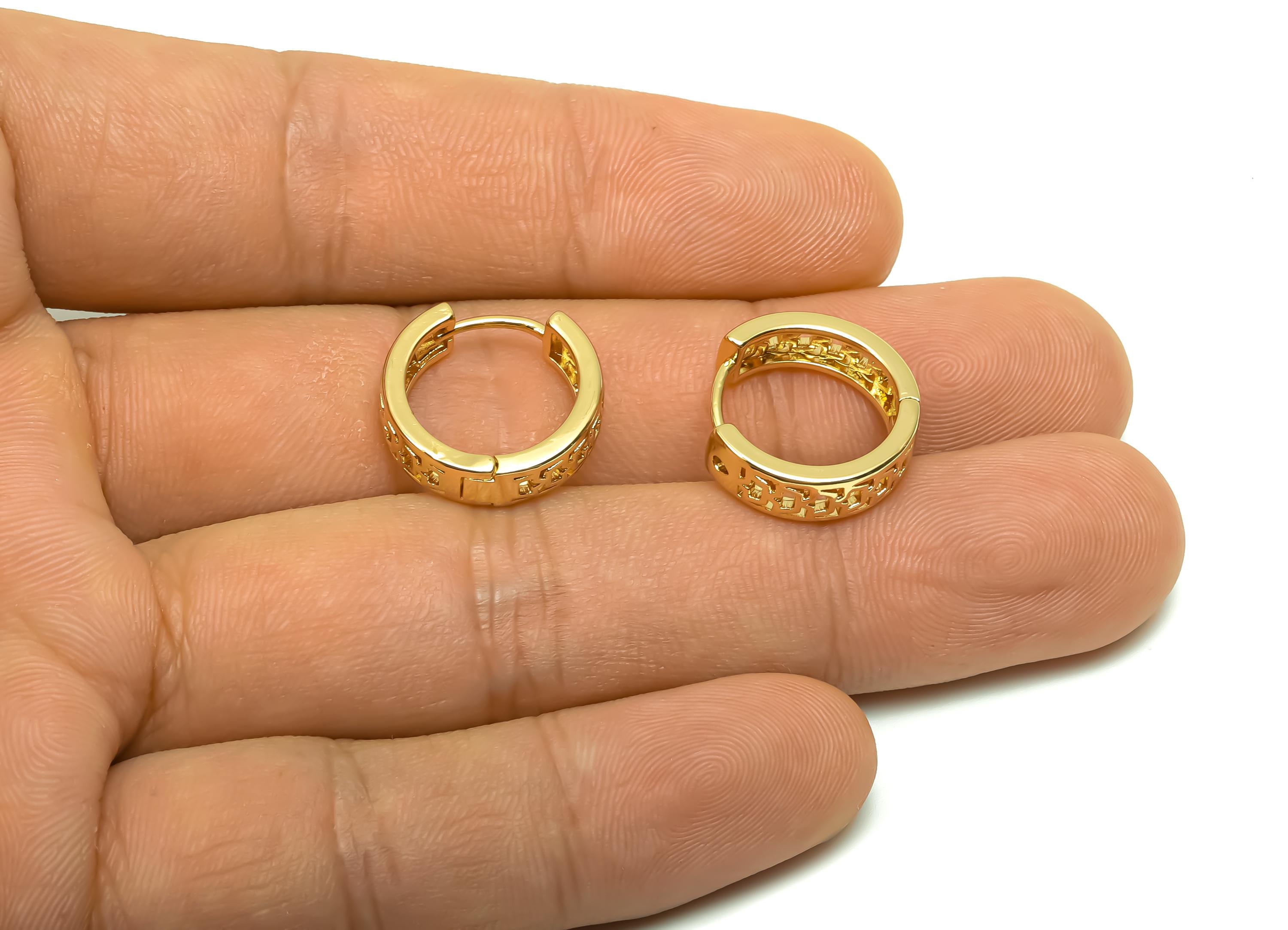 Brass Hoop Earring - Brass Huggie Hoop Earring With Loop - Brass Hollow Clasp Hoop Earring - 18K Real Gold Plating - 16x15x4mm - RGP8362 - DOMEDBAZAAR