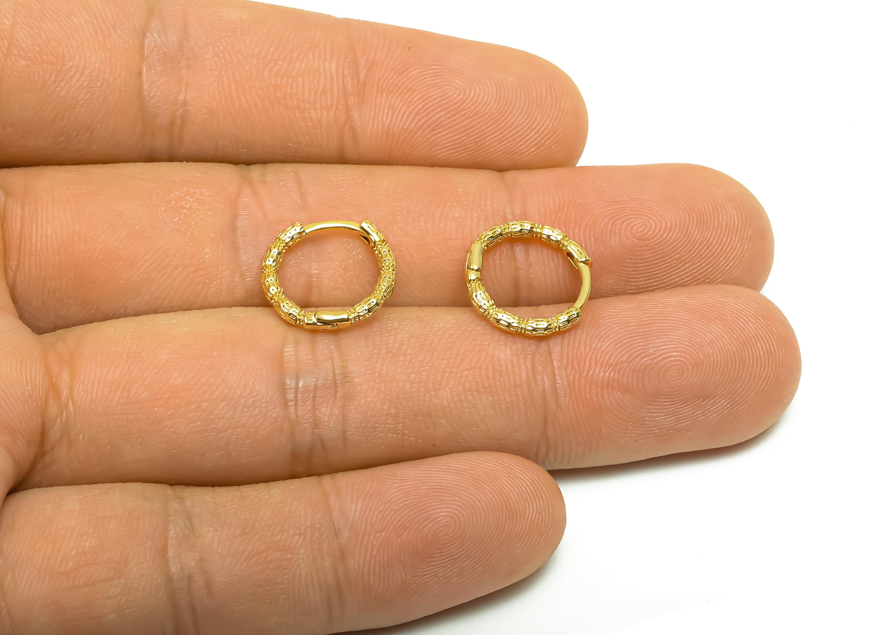 Brass Hoop Earring - Brass Huggie Hoop Earring With Loop - Brass Textured Clasp Hoop Earring - 18K Real Gold Plating - 12x13x1mm -RGP8334 - DOMEDBAZAAR