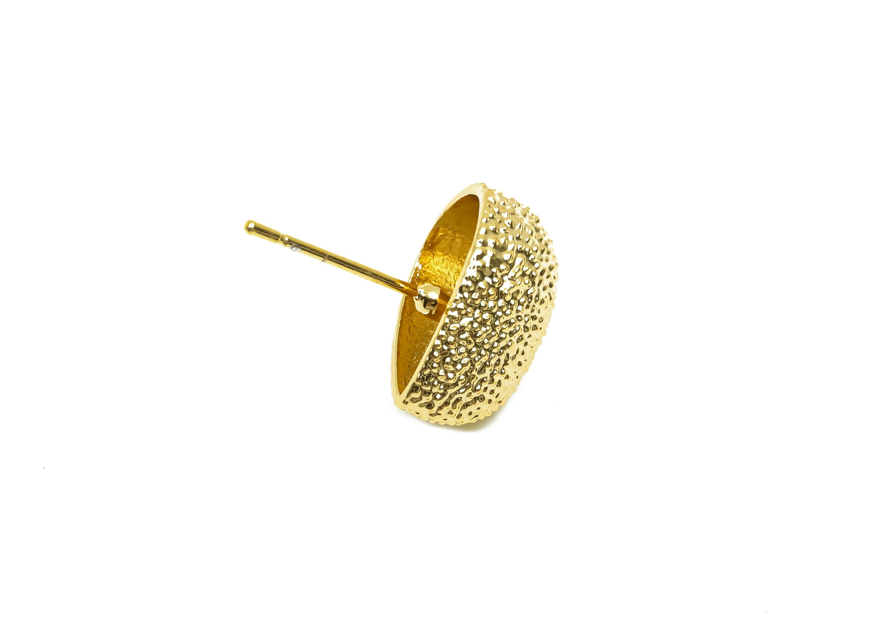 Brass Heart Earring Stud - Brass Textured Heart Earring Post - Frosted Heart Earring Post - 18K Real Gold Plating - 17x13.3x8mm - RGP8322 - DOMEDBAZAAR