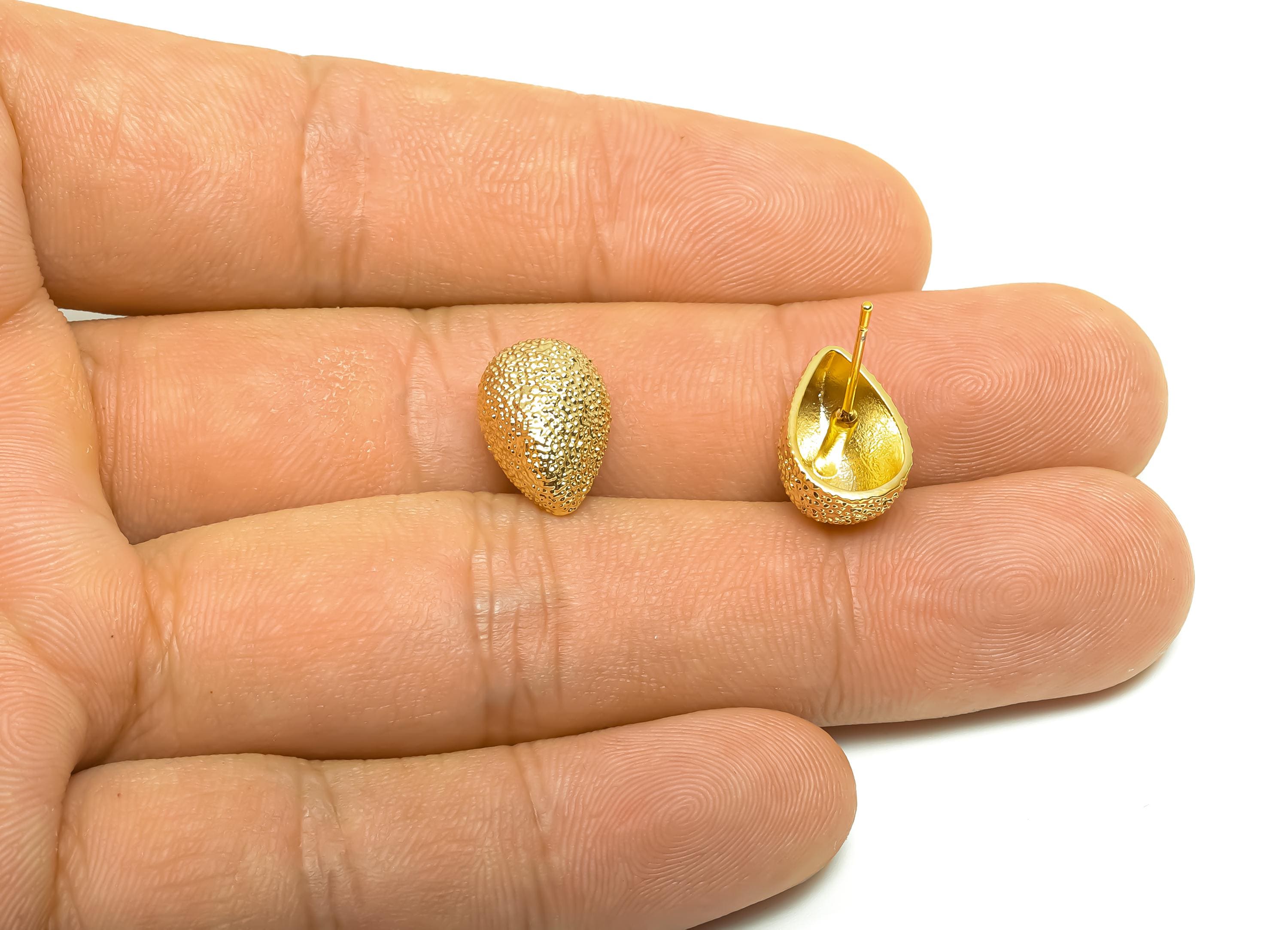 Brass Heart Earring Stud - Brass Textured Heart Earring Post - Frosted Heart Earring Post - 18K Real Gold Plating - 17x13.3x8mm - RGP8322 - DOMEDBAZAAR