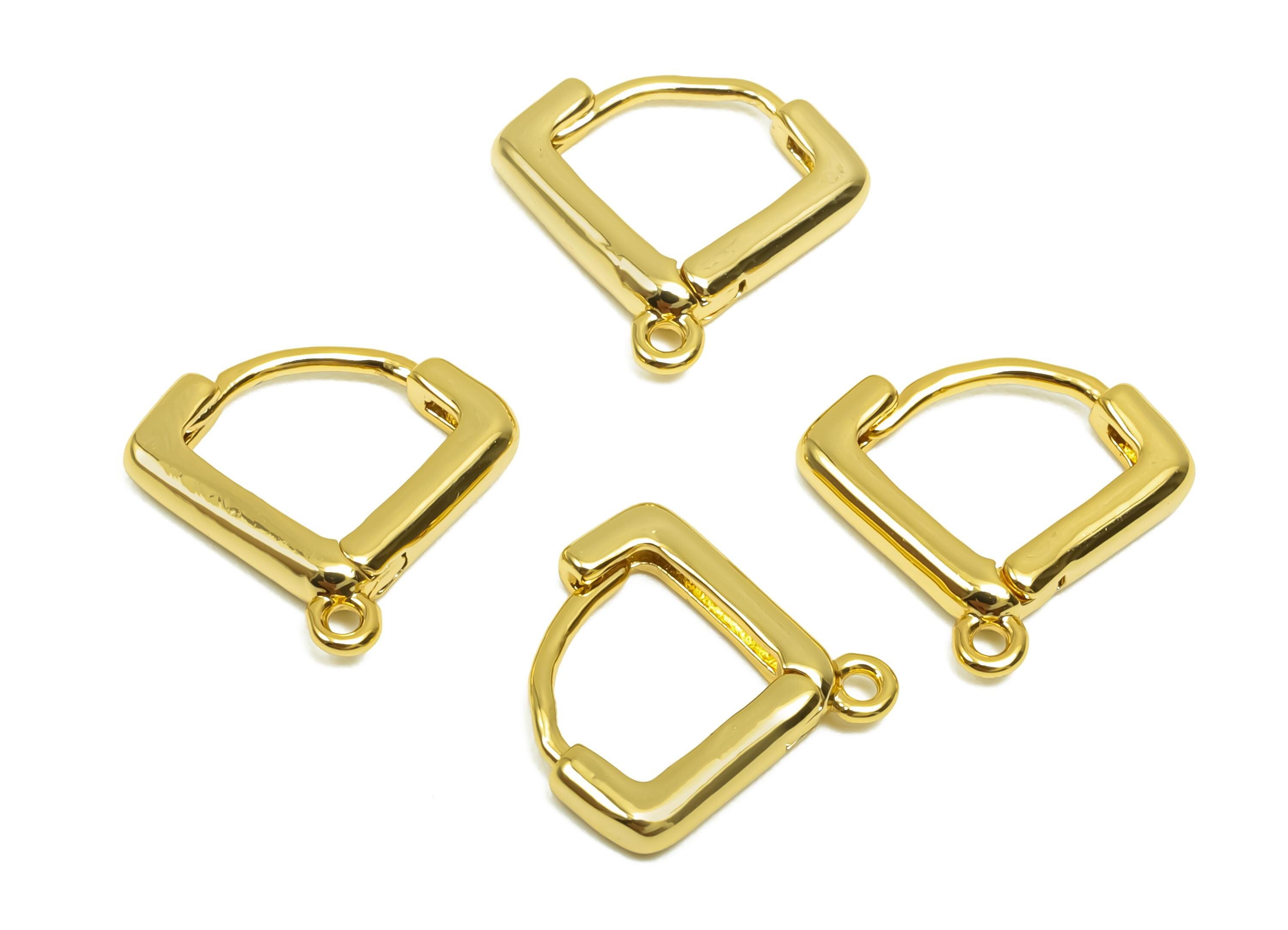 Square Huggie Hoop Earring - Brass Earring Clasp With Loop - Brass Hoop Earring For Tassel Chain - 18K Real Gold Plating - 12x13x2mm-RGP8330 - DOMEDBAZAAR