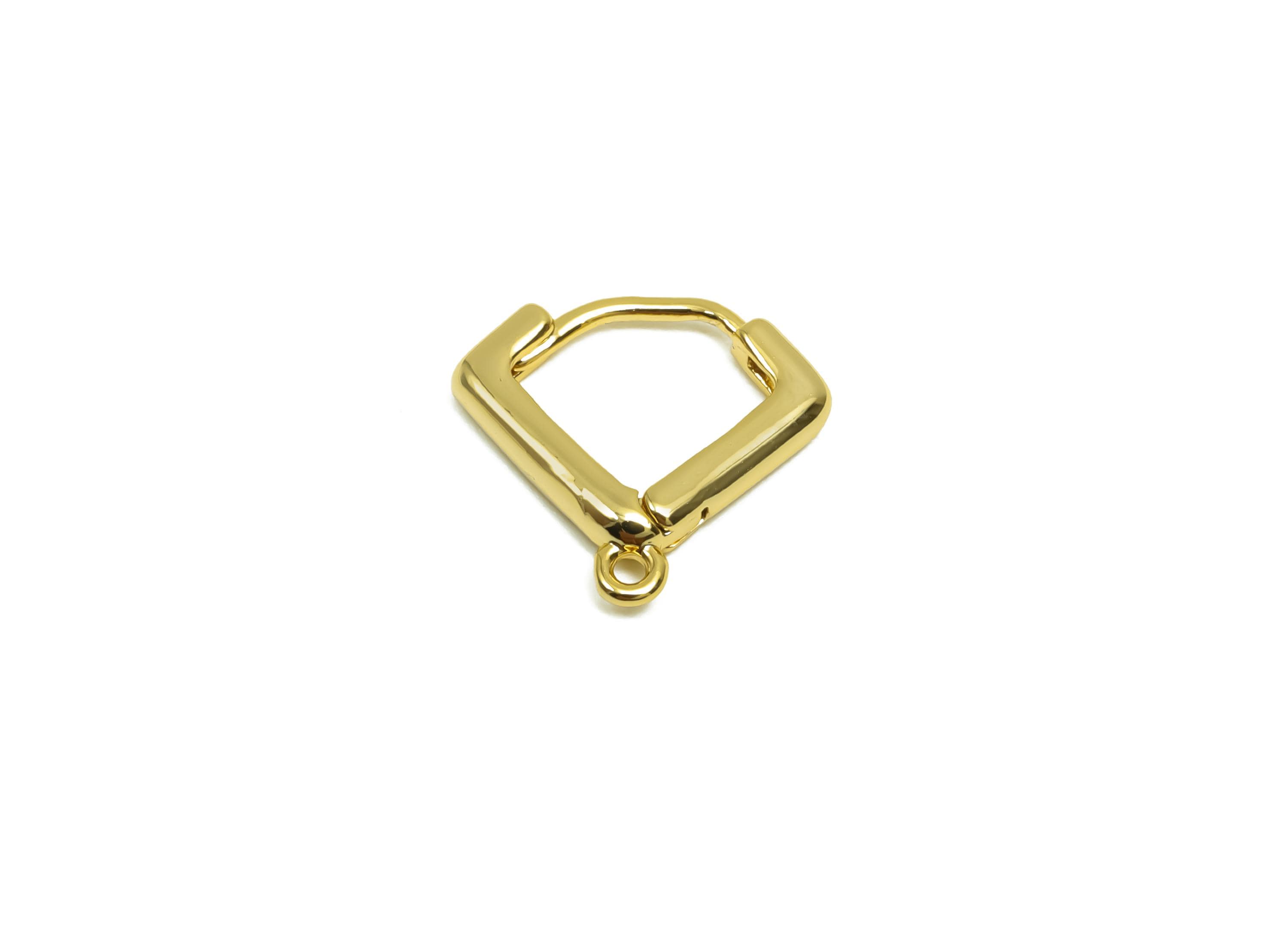 Square Huggie Hoop Earring - Brass Earring Clasp With Loop - Brass Hoop Earring For Tassel Chain - 18K Real Gold Plating - 12x13x2mm-RGP8330 - DOMEDBAZAAR