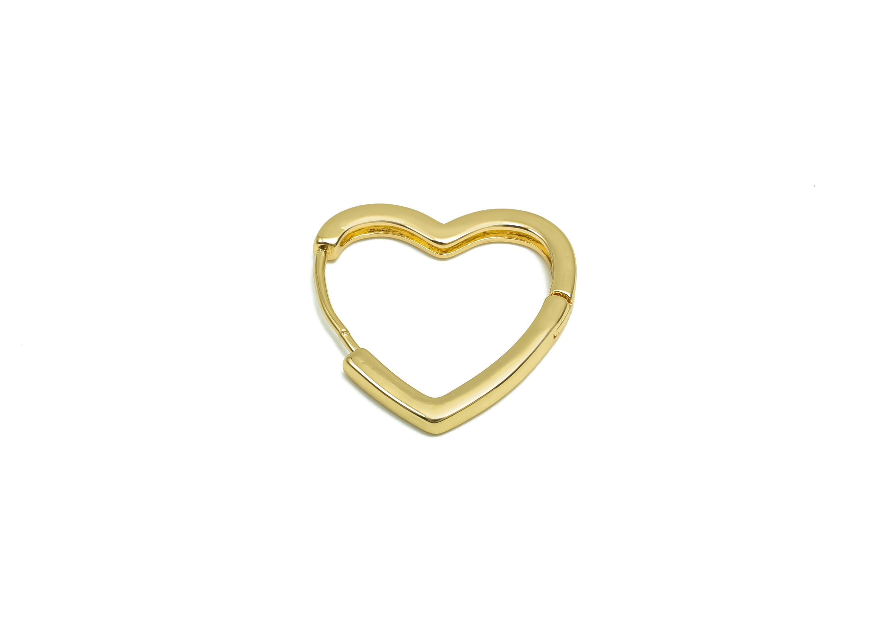 Brass Hoop Earring - Brass Heart Huggie Hoop Earring - Brass Heart Clasp Hoop Earring - 18K Real Gold Plating - 18x17.7x2.25mm - RGP8356 - DOMEDBAZAAR