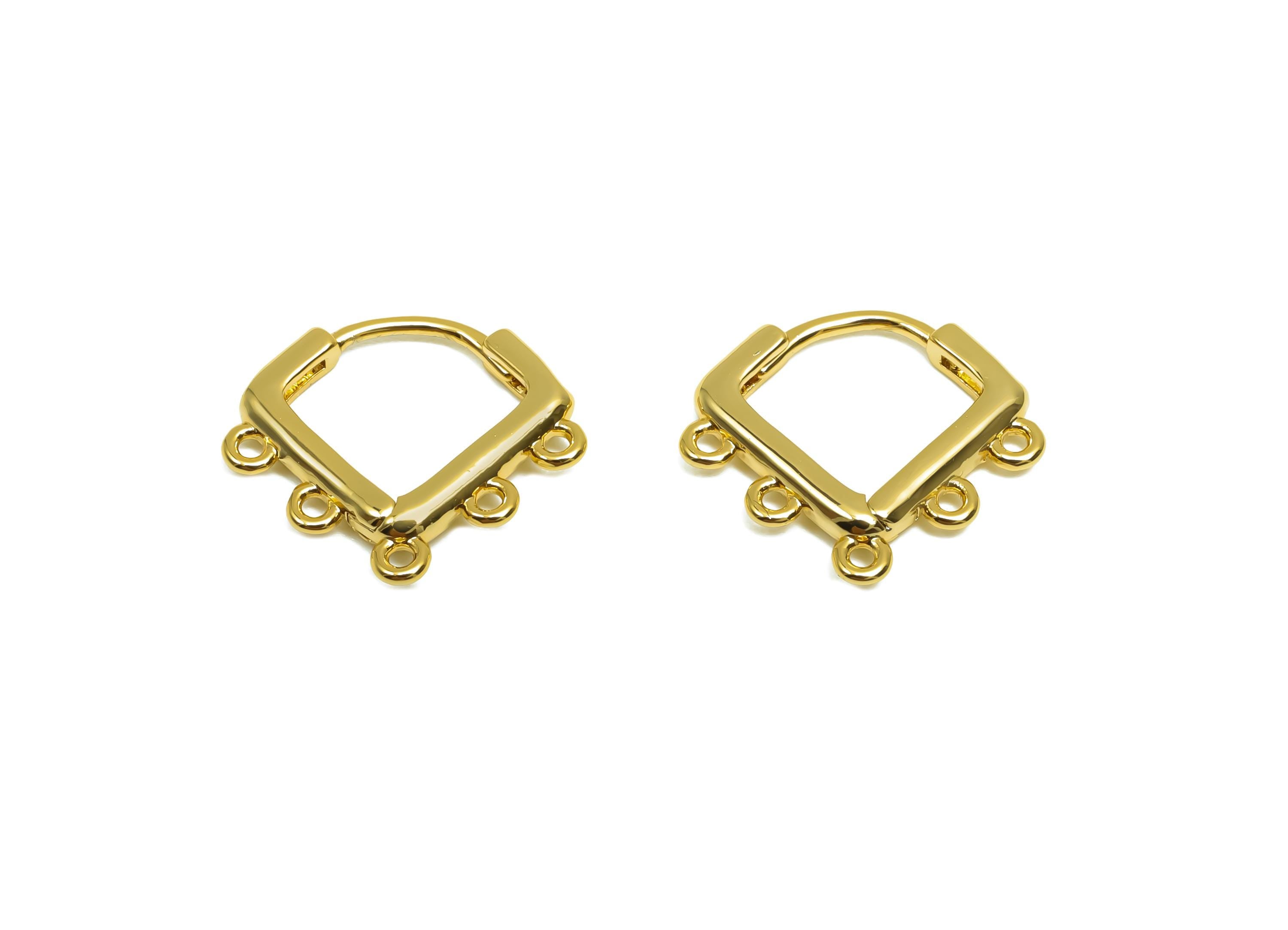 Square Huggie Hoop Earring - Brass Earring Clasp With Loop - Brass Hoop Earring For Tassel Chain - 18K Real Gold Plating -14x14.x2mm-RGP8337 - DOMEDBAZAAR