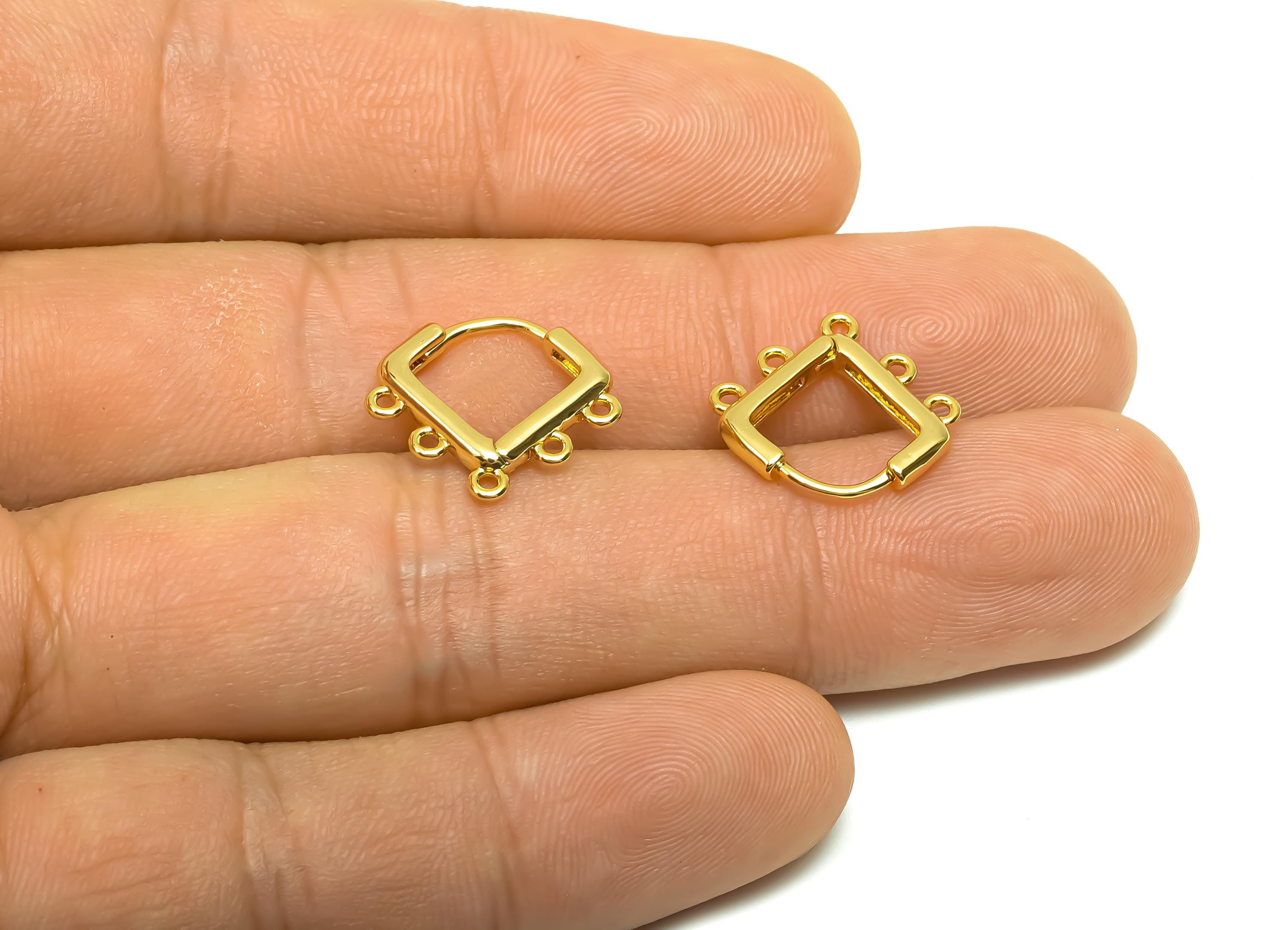 Square Huggie Hoop Earring - Brass Earring Clasp With Loop - Brass Hoop Earring For Tassel Chain - 18K Real Gold Plating -14x14.x2mm-RGP8337 - DOMEDBAZAAR