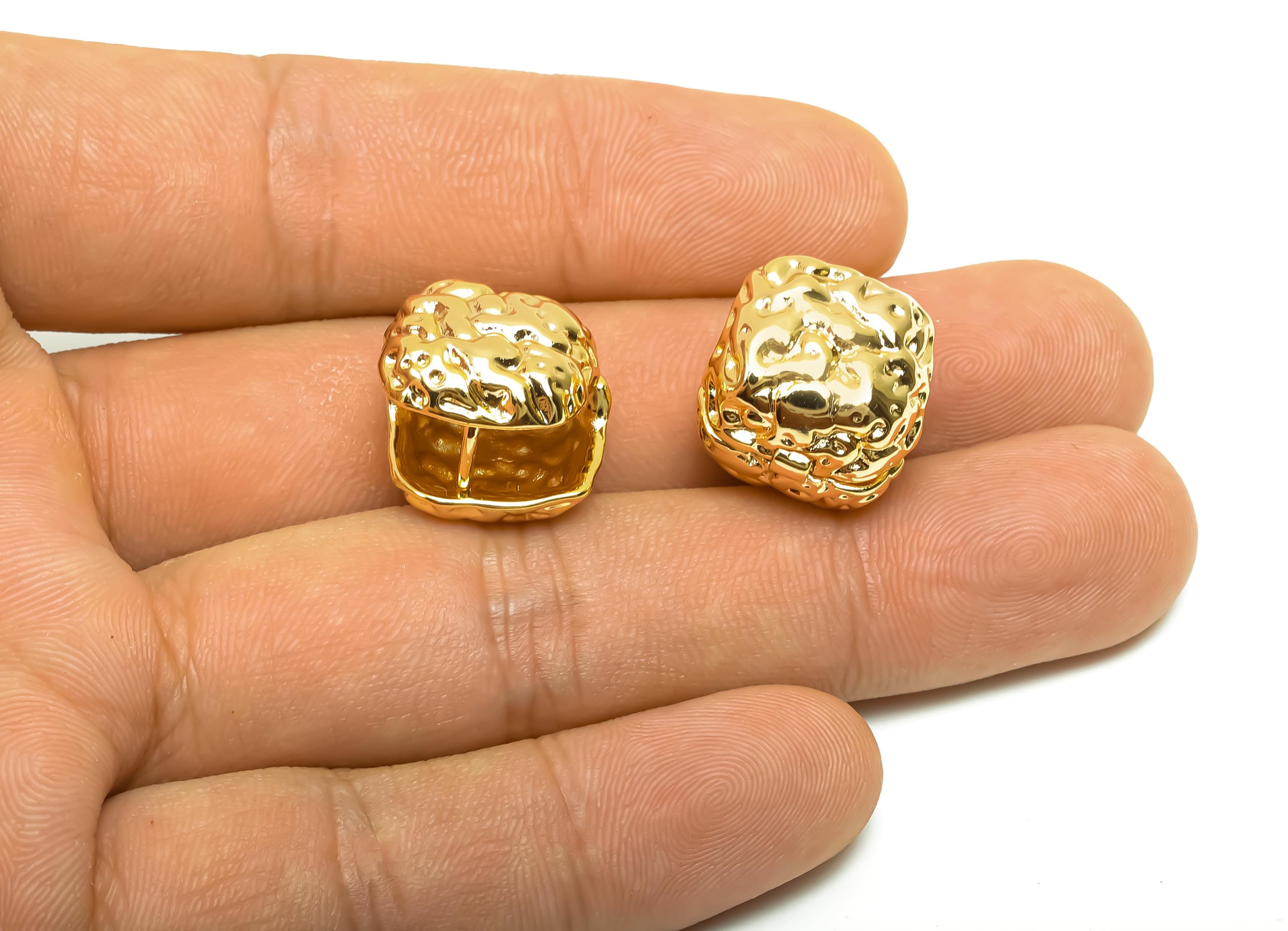 Brass Huggie Hoop Earring - Brass Textured Cube Earring - Brass Huggie Hoop Earring - 18K Real Gold Plating - 15.72x16.05x5.85mm - RGP8328 - DOMEDBAZAAR