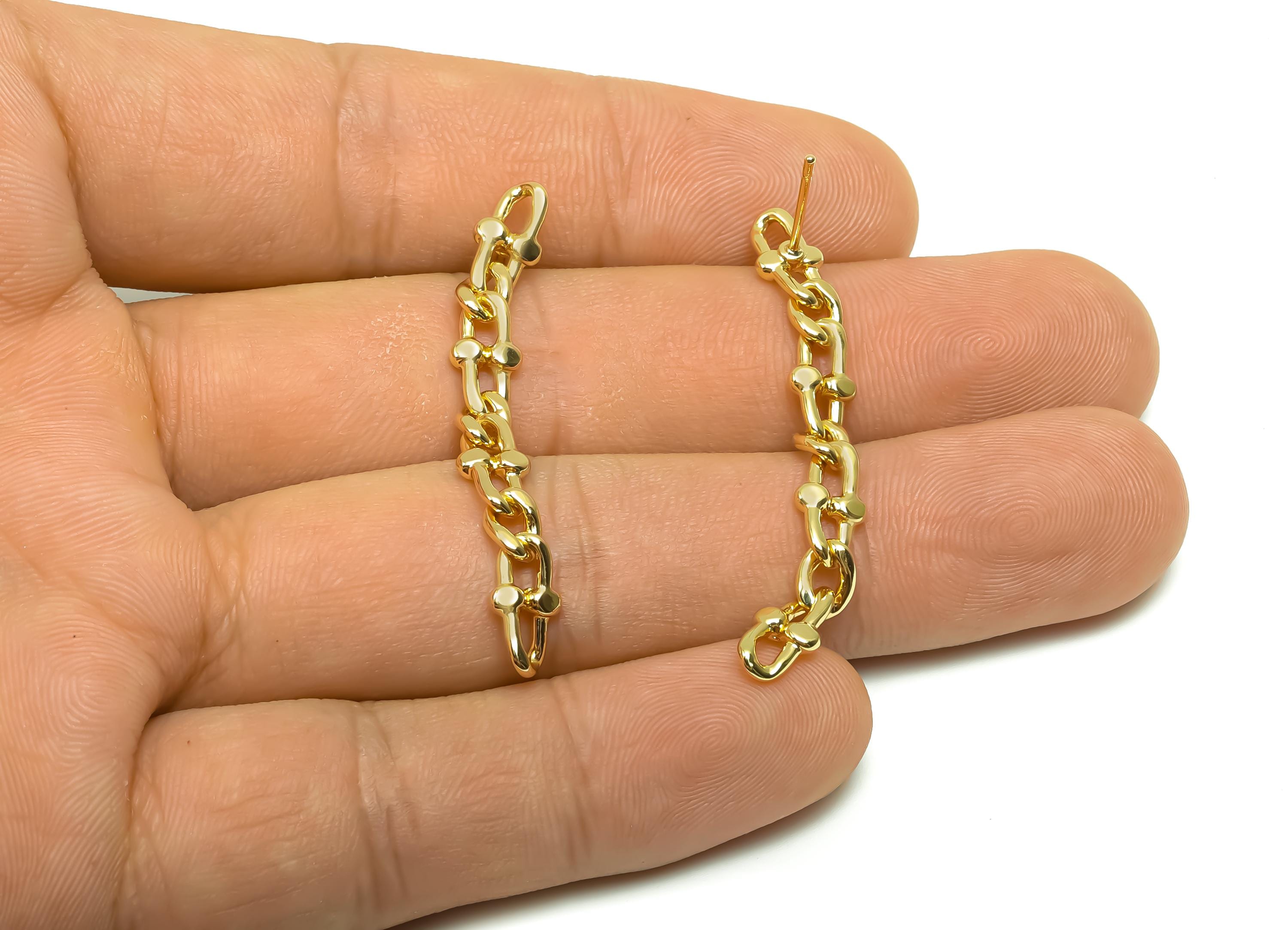 Brass Chain Earring Stud - Brass Tassel Earring Post - Brass Hammered Chain Earring Post - 18K Real Gold Plating - 45x5x1.63mm - RGP8341 - DOMEDBAZAAR