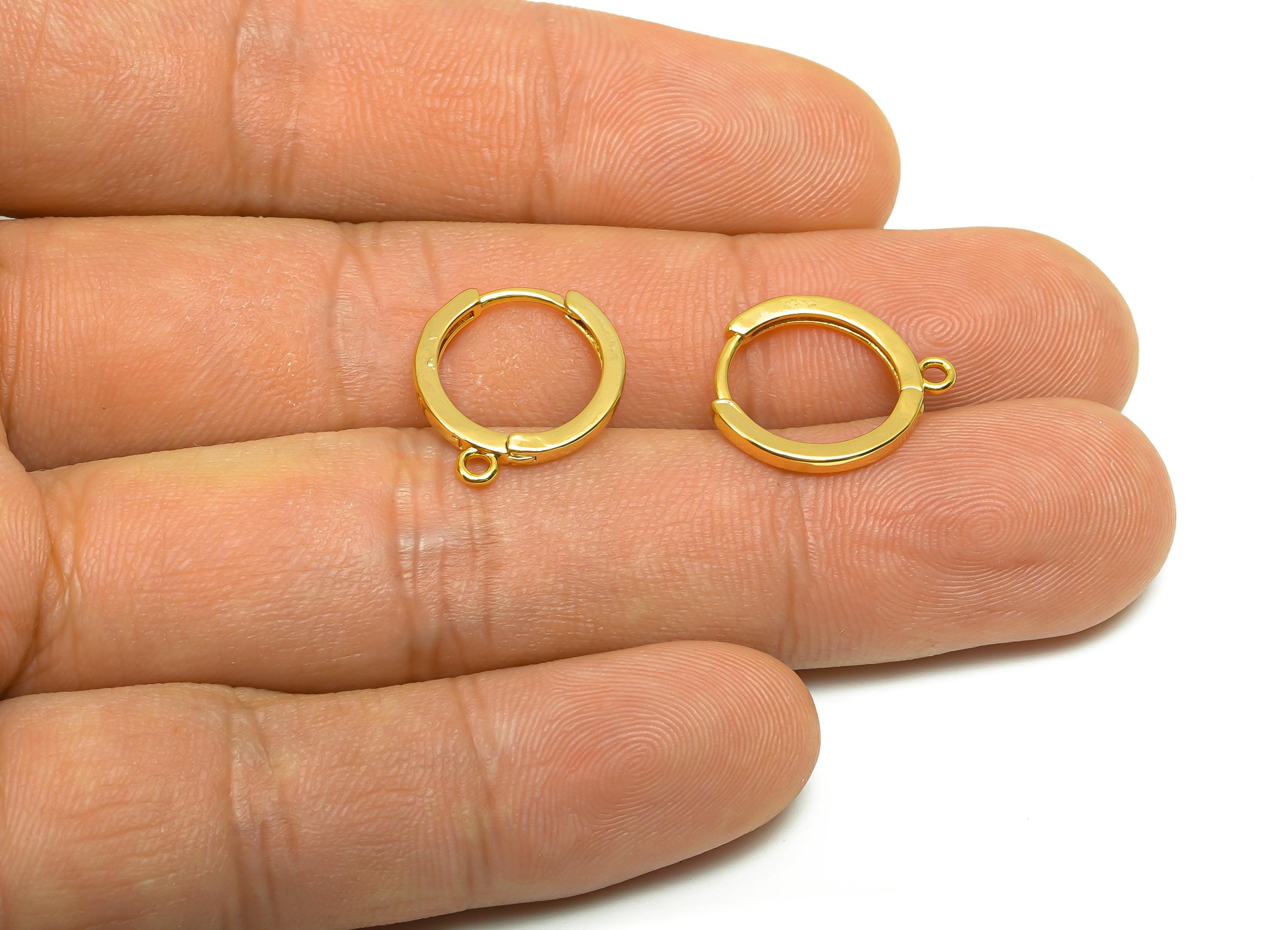 Brass Hoop Earring - Brass Huggie Hoop Earring With Loop - Round Clasp Earring For Tassel - 18K Real Gold Plating - 16.68x14x1mm -RGP8320 - DOMEDBAZAAR