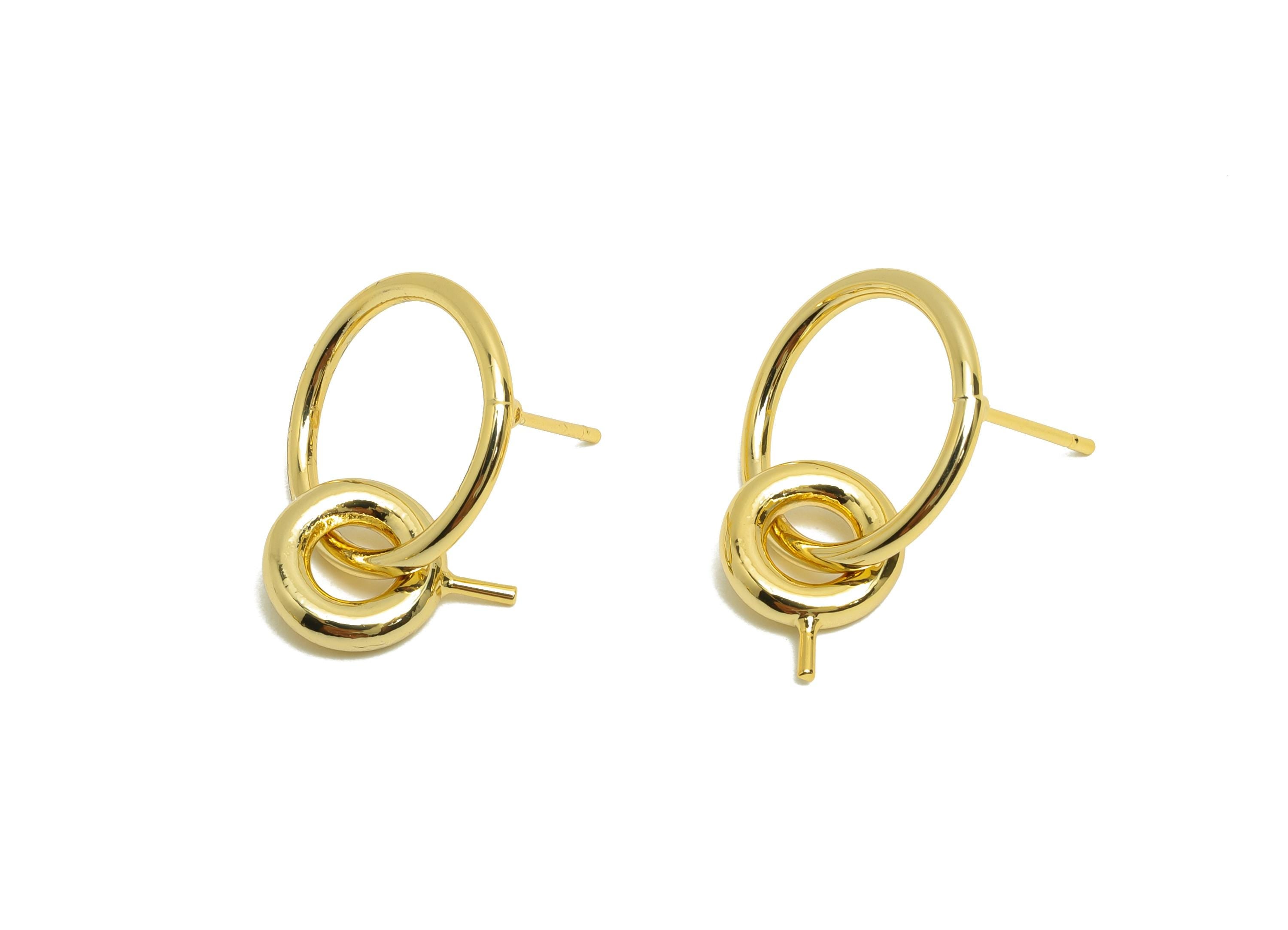 Brass Circle Earring Stud - Double Round Earring Post for Woman's - Gold Daily Wear Ear - 18K Real Gold Plating -24.9x15.86x1.49mm - RGP8727 - DOMEDBAZAAR