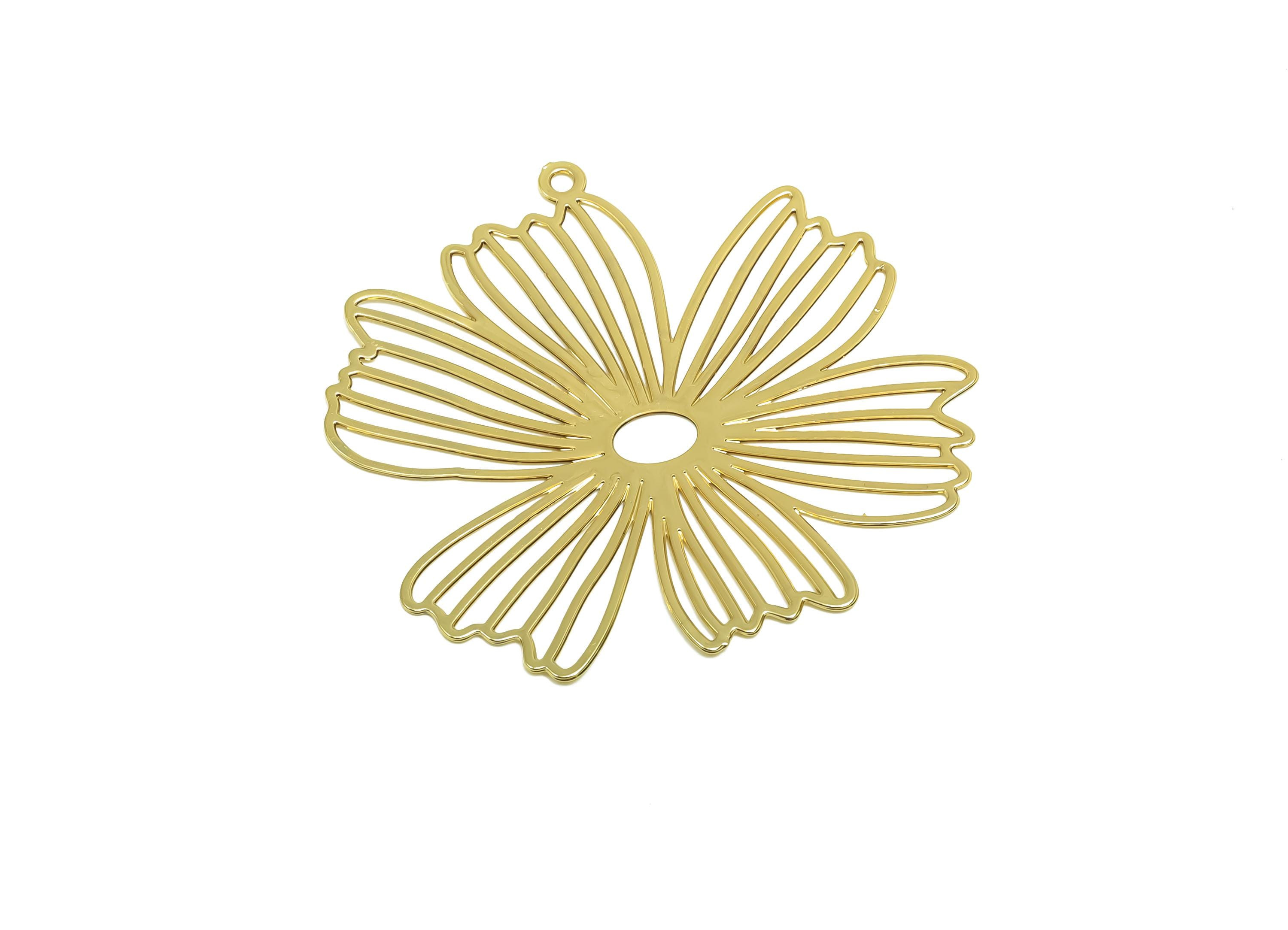 Brass Daisy Earring Charm - Brass Hollow Flower Earring Charm - Brass Gold Botanical Charm - 18K Real Gold Plating - 33x31x0.36mm - RGP8342 - DOMEDBAZAAR