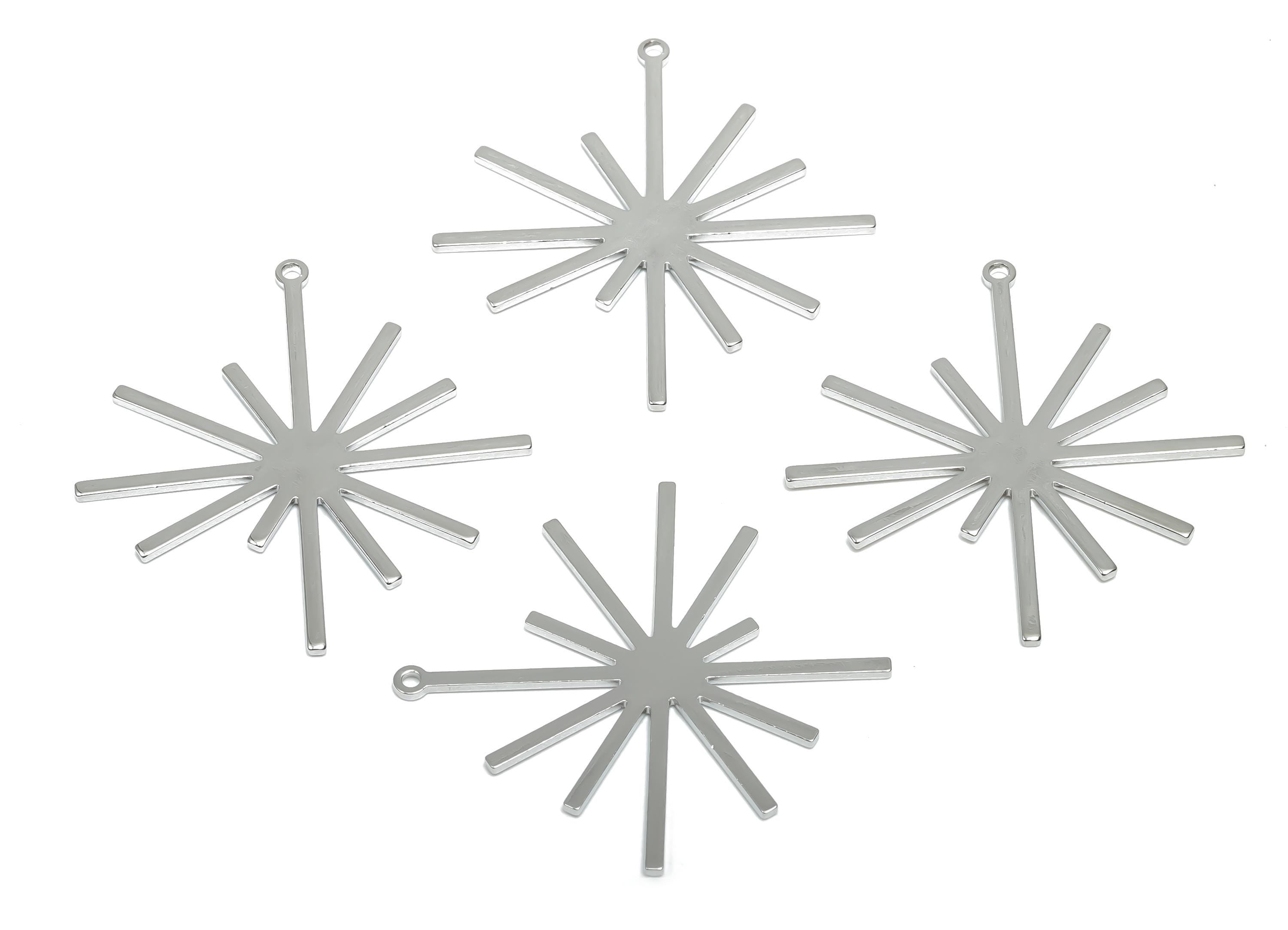 Brass Star Earring Charms - Brass Sun Earring Charm - Brass Sun Earring Charm - 18K Real White Gold Plating - 40x38.2x1.05mm - RGP8351 - DOMEDBAZAAR