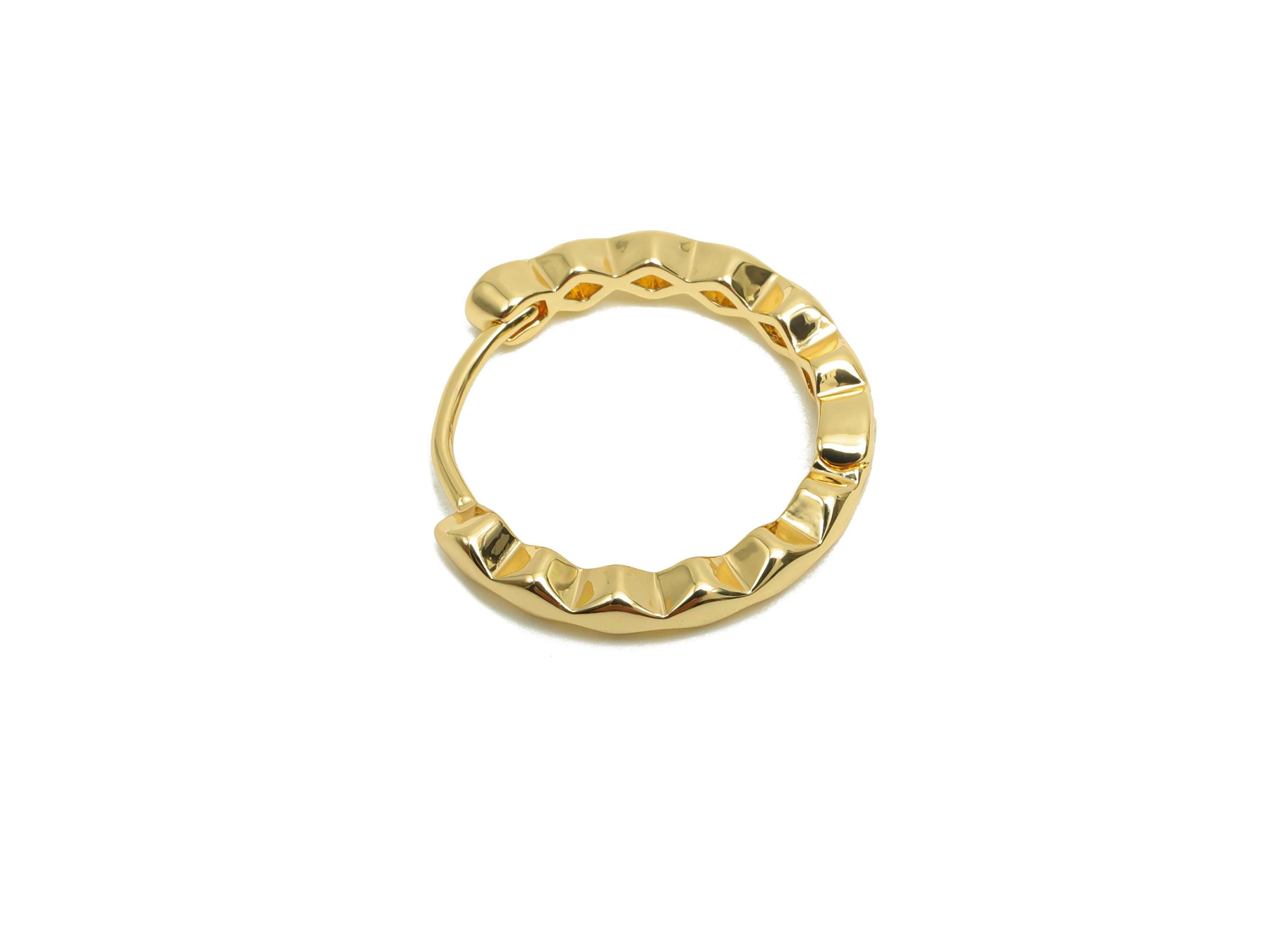 Brass Hoop Earring - Brass Wavy Huggie Hoop Earring - Brass Round Clasp Hoop Earring - 18K Real Gold Plating - 15.9x15.1x2.3mm - RGP8210 - DOMEDBAZAAR