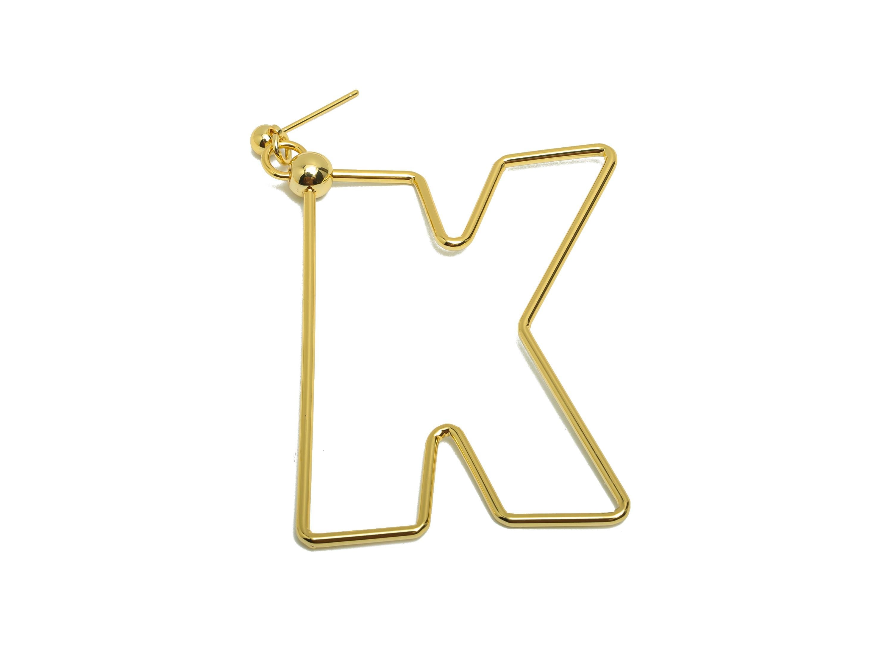 Brass Ball Dangle Earring - Hollow K Dangle Earring Stud - Gold Dangle Earring for Party Day - 18K Real Gold Plated - 75x66x1.52mm - RGP8735 - DOMEDBAZAAR