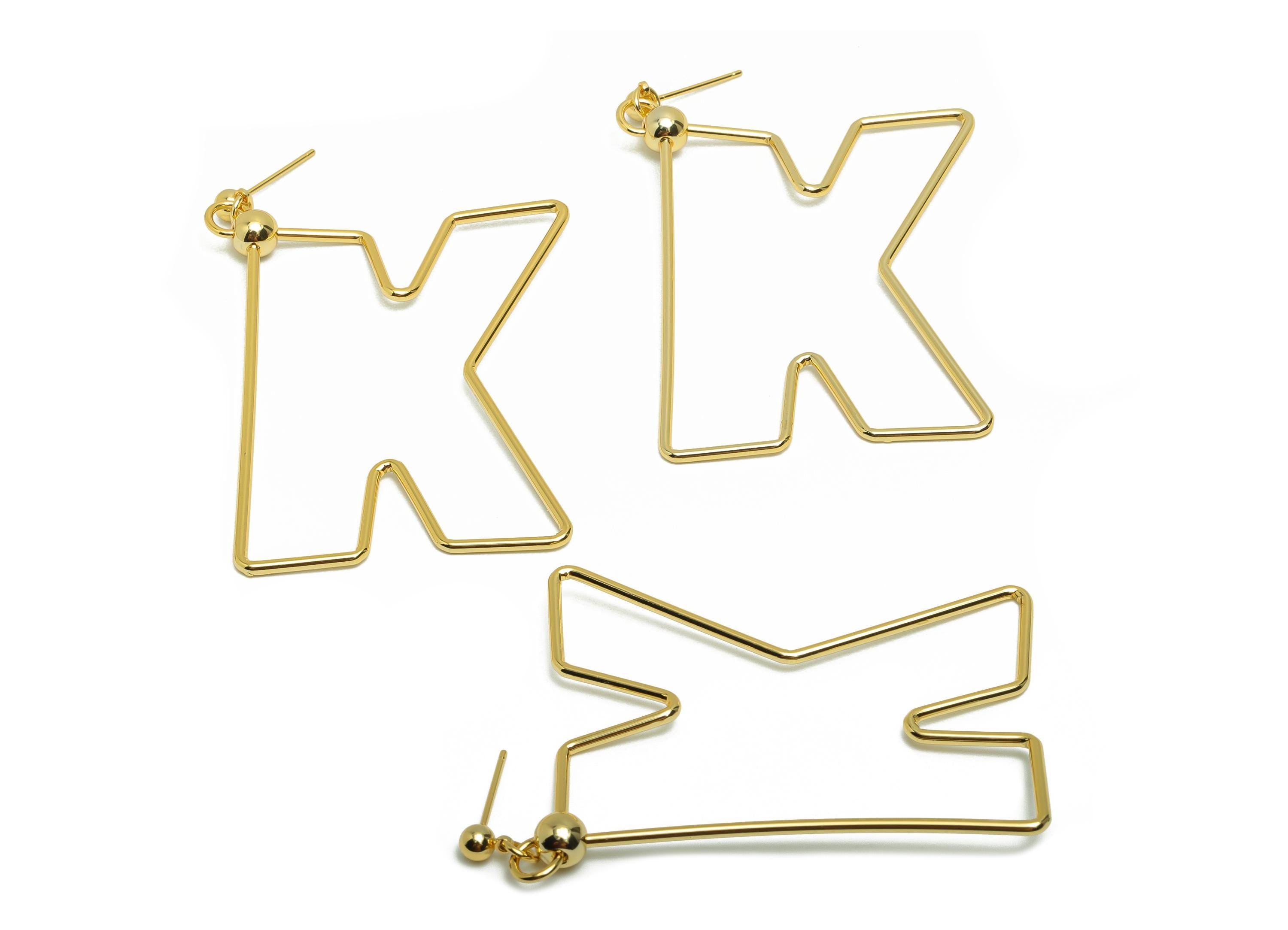 Brass Ball Dangle Earring - Hollow K Dangle Earring Stud - Gold Dangle Earring for Party Day - 18K Real Gold Plated - 75x66x1.52mm - RGP8735 - DOMEDBAZAAR