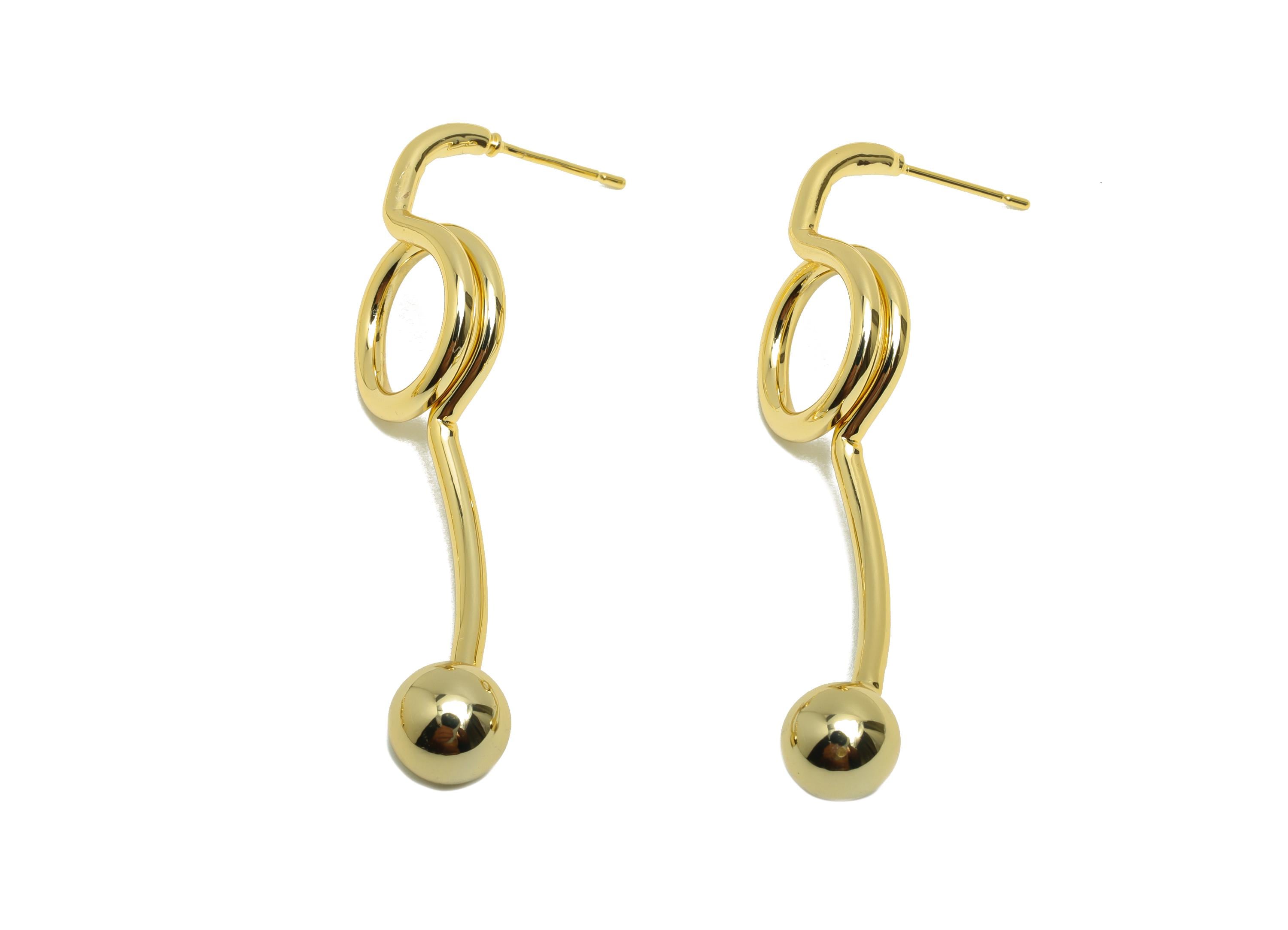 Brass Ball Circle Earring Stud - Bar Earring Post for Woman's - Gold Daily Wear Earring - 18K Real Gold Plating - 50.05x14.42x2.03mm-RGP8736 - DOMEDBAZAAR