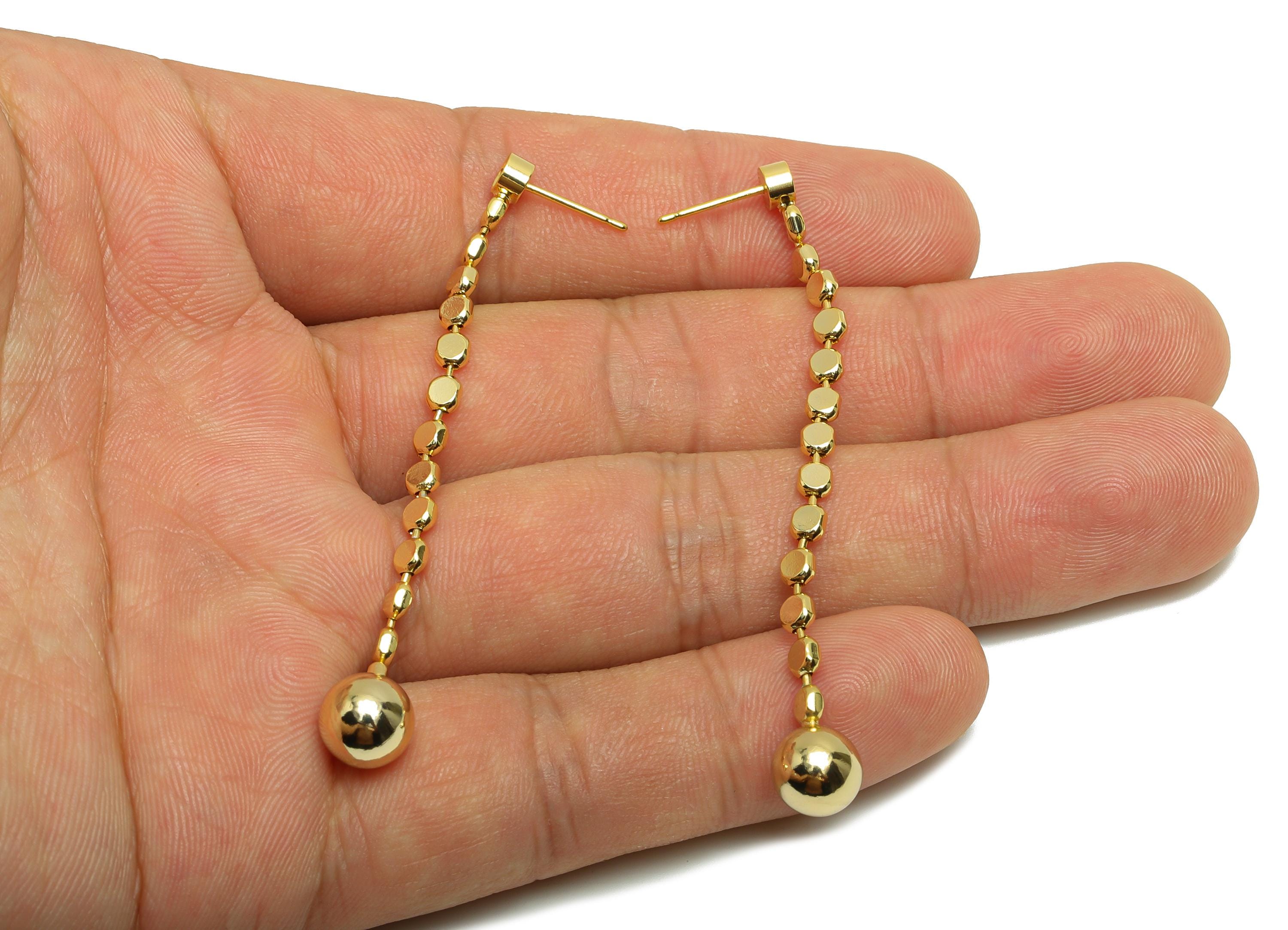 Brass Beads Chain Earring - Gold Chain Ear Post for Woman's - Beads Ball Chain Earring - 18K Real Gold Plating - 63x7.82x1.62mm - RGP8744 - DOMEDBAZAAR