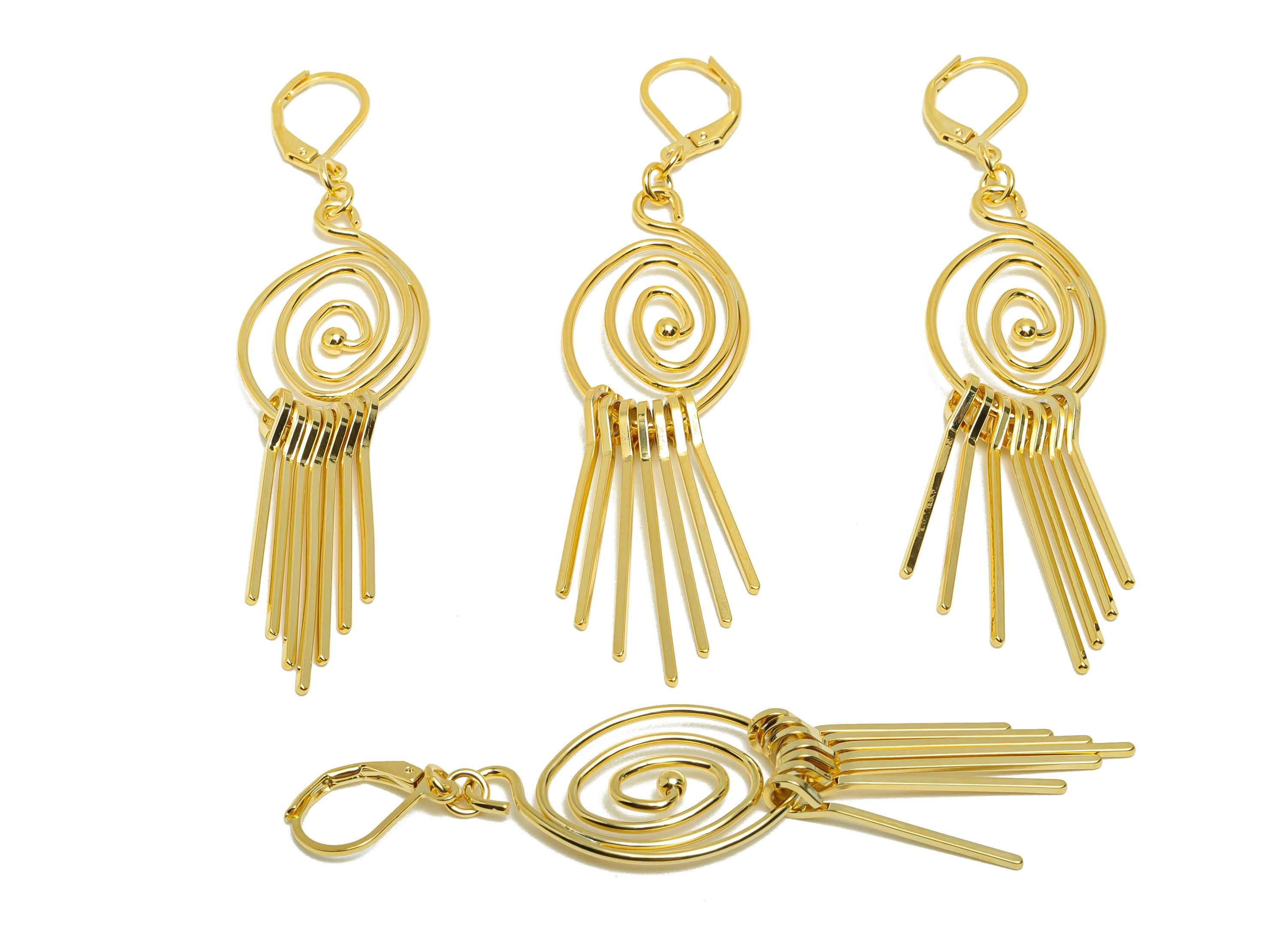 Brass Spiral Fringe Earring - Oval Laverack Earring for Woman - Gold Spiral Dangle Earring - 18K Real Gold Plating - 82x18x1.5mm - RGP8746 - DOMEDBAZAAR