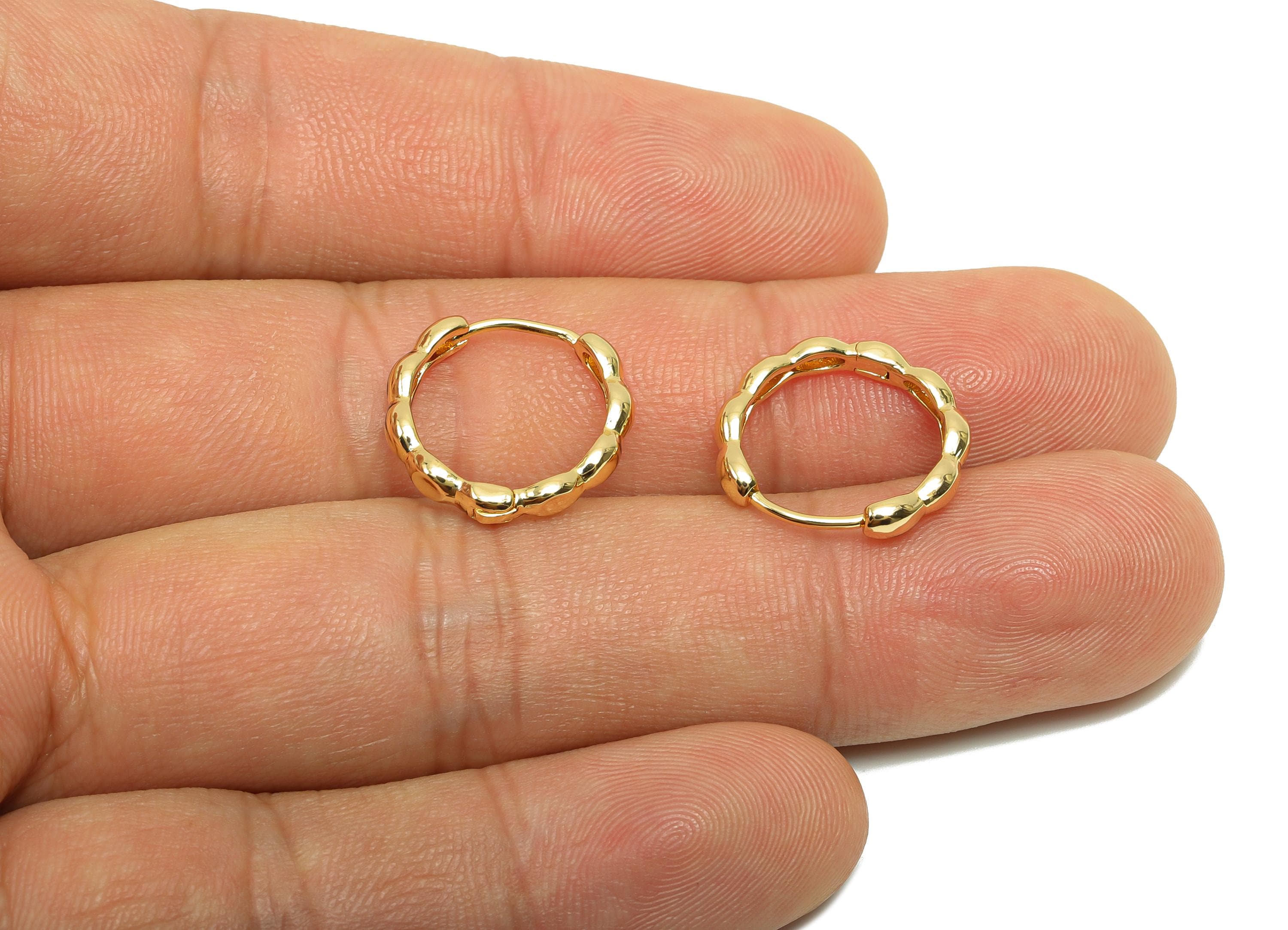 Brass Huggie Hoop Earring - Brass Round Huggie Hoop Earring - Brass Wavy Hoop Earring - 18K Real Gold Plating - 16.1x15.5x2.98mm - RGP8203 - DOMEDBAZAAR