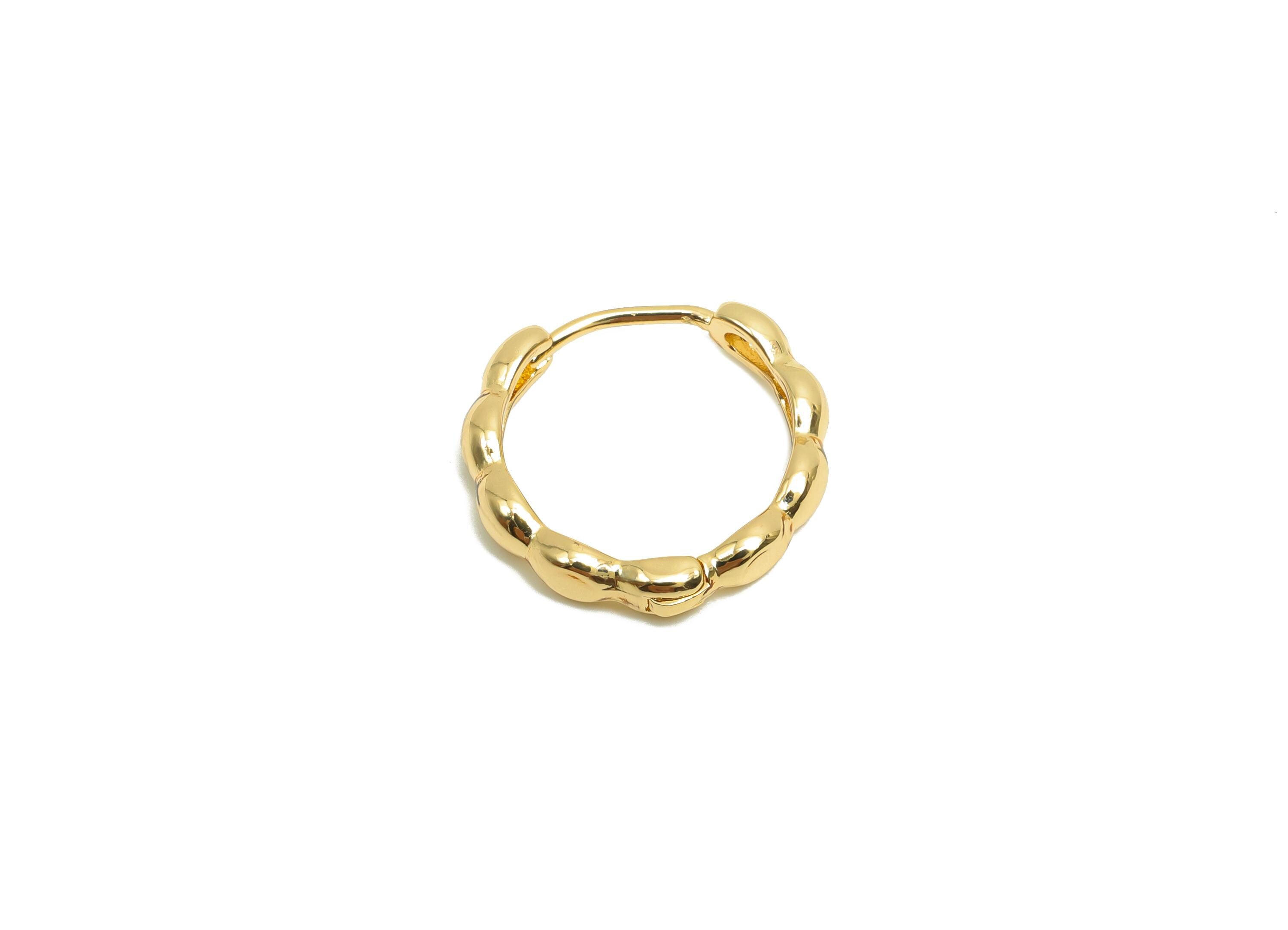 Brass Huggie Hoop Earring - Brass Round Huggie Hoop Earring - Brass Wavy Hoop Earring - 18K Real Gold Plating - 16.1x15.5x2.98mm - RGP8203 - DOMEDBAZAAR