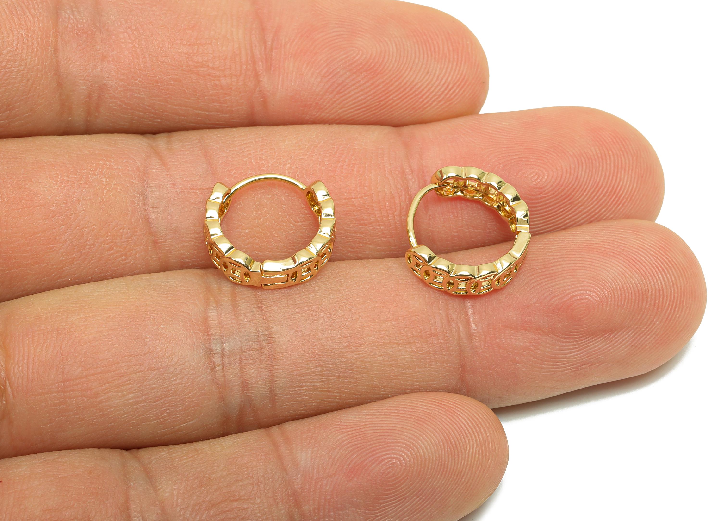 Brass Hoop Earring - Brass Round Huggie Hoop Earring - Textured Hoop Earring With Loop - 18K Real Gold Plating - 13.6x13x4.09mm - RGP8214 - DOMEDBAZAAR