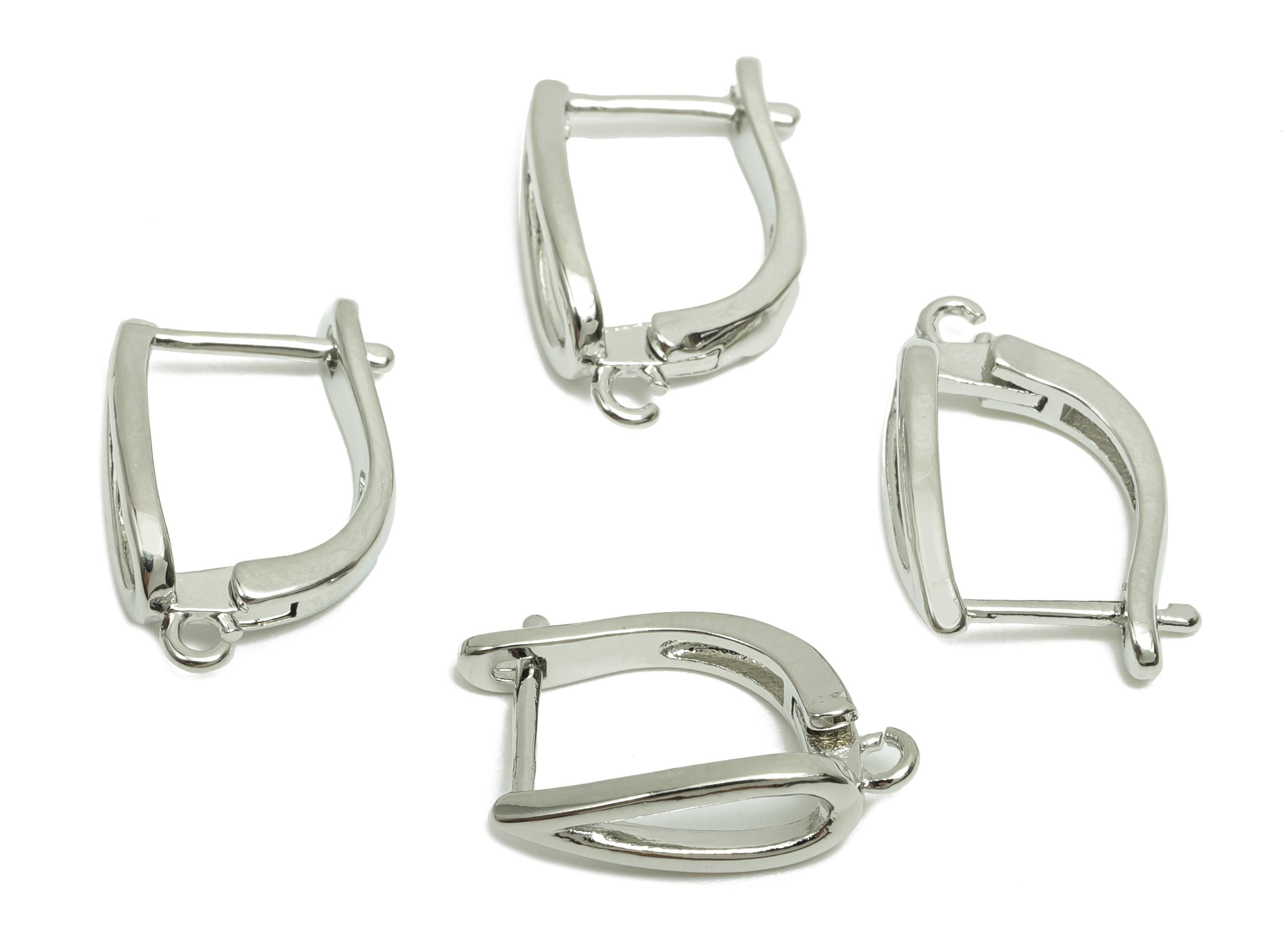 Brass Hoop Earring - Brass Teardrop English Lock Earring - Drop Hoop Earring With Loop - 18K Real White Gold Plating - 17x10x1.4mm -RGP8228 - DOMEDBAZAAR