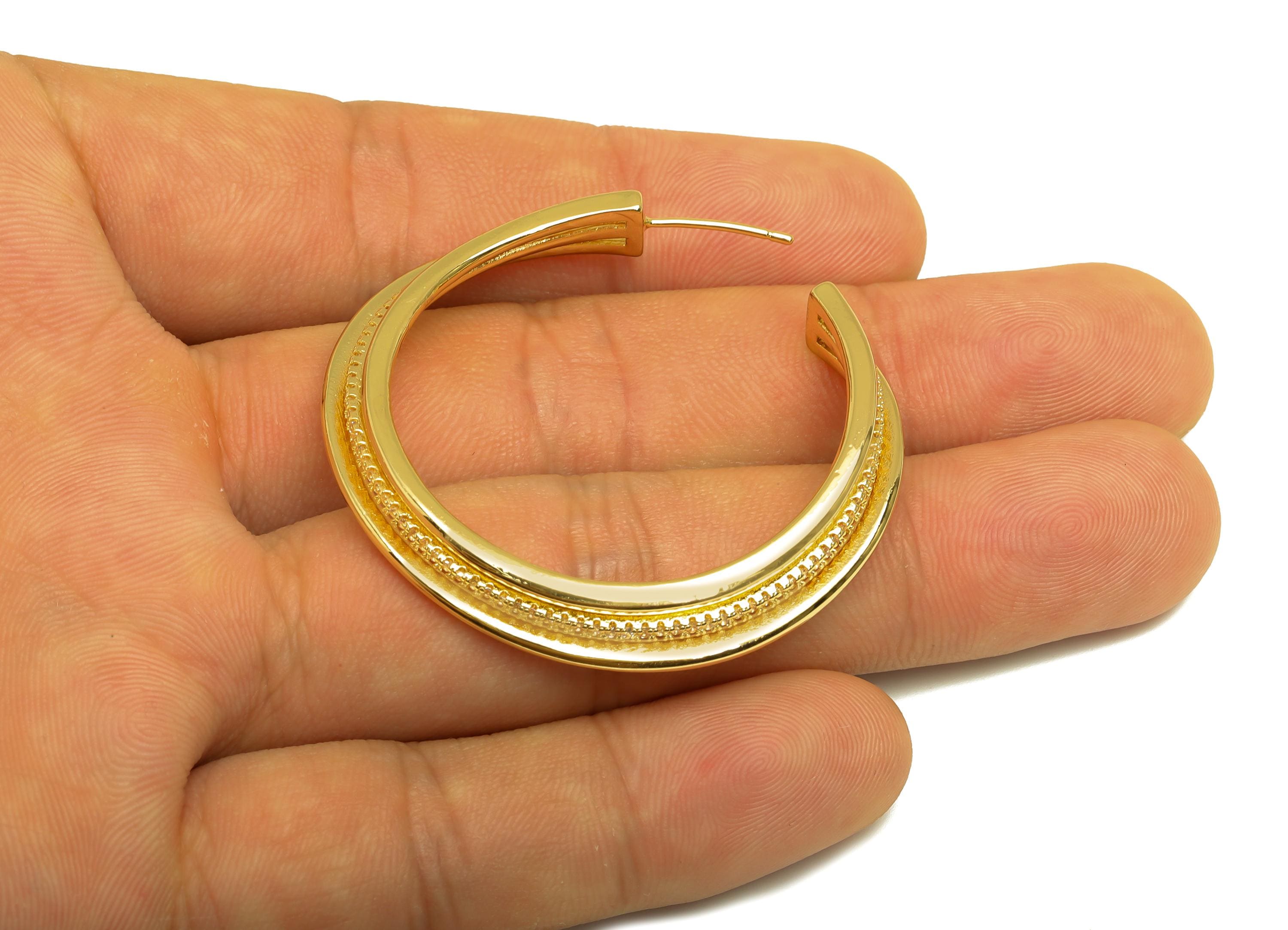 Brass Round C Hoop Ear - Gold Zircon Circle Earring Stud - CZ Open Round Earring Post - 18K Real Gold Plating - 41.58x41.58x2.22mm - RGP7998 - DOMEDBAZAAR