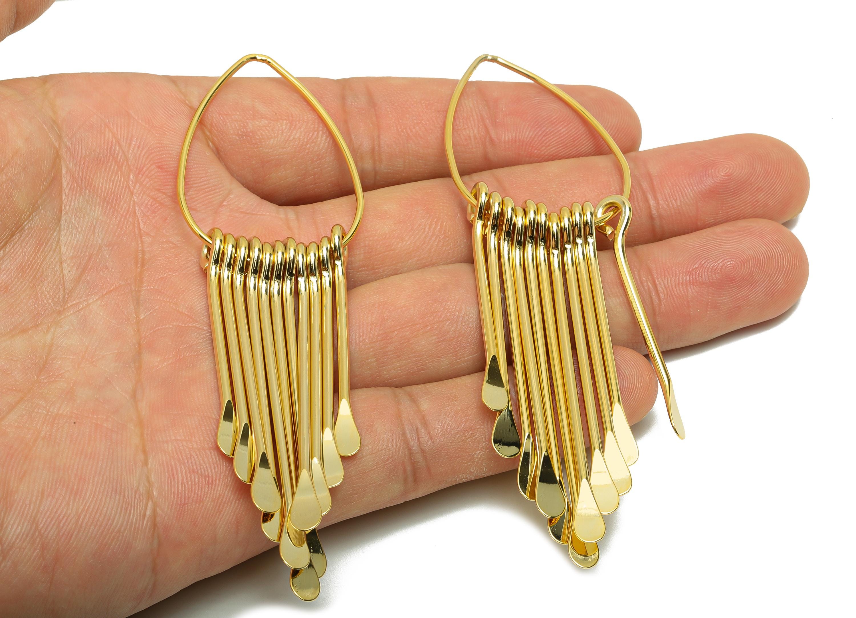 Brass Fringe Earring - Drop Fringe Charm for Earring - Gold Teardrop Dangle Earring Charm - 18K Real Gold Plating - 97.4x28x6.6mm - RGP8755 - DOMEDBAZAAR