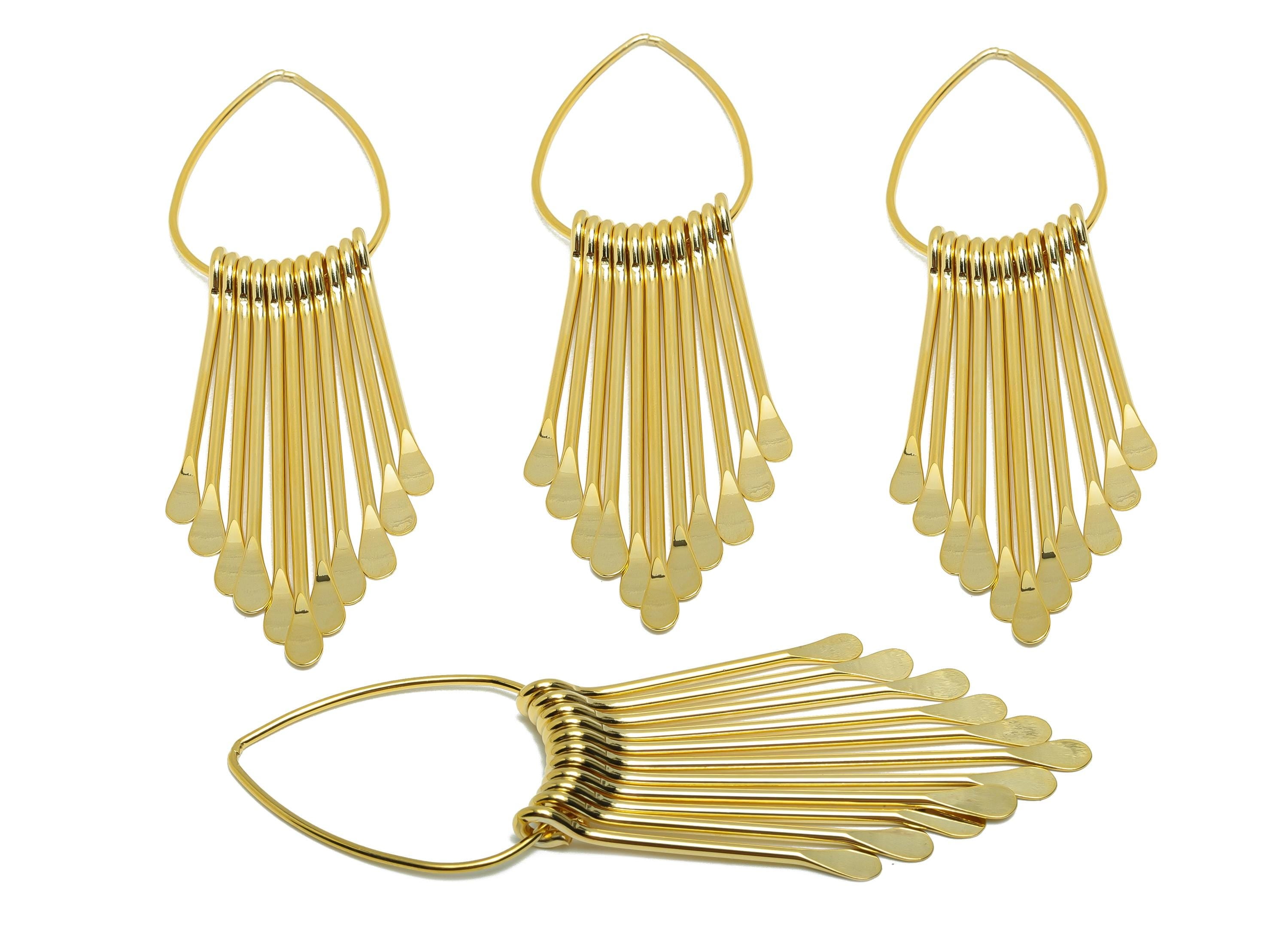 Brass Fringe Earring - Drop Fringe Charm for Earring - Gold Teardrop Dangle Earring Charm - 18K Real Gold Plating - 97.4x28x6.6mm - RGP8755 - DOMEDBAZAAR