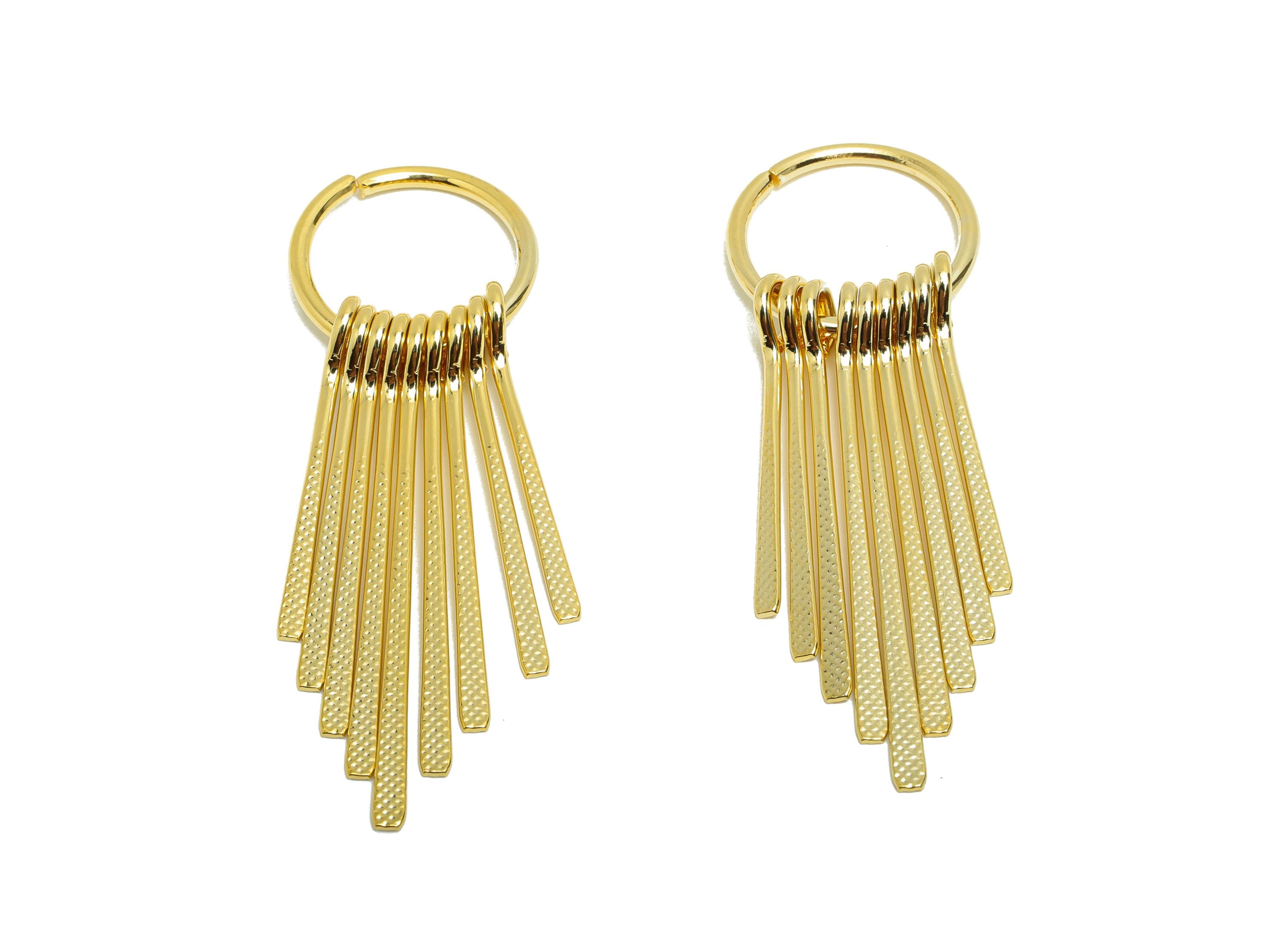 Brass Round Fringe Charm - Circle Spiral Fringe Charm for Earring - Gold Hammered Pendant - 18K Real Gold Plating - 54x17.5x5.3mm - RGP8758 - DOMEDBAZAAR