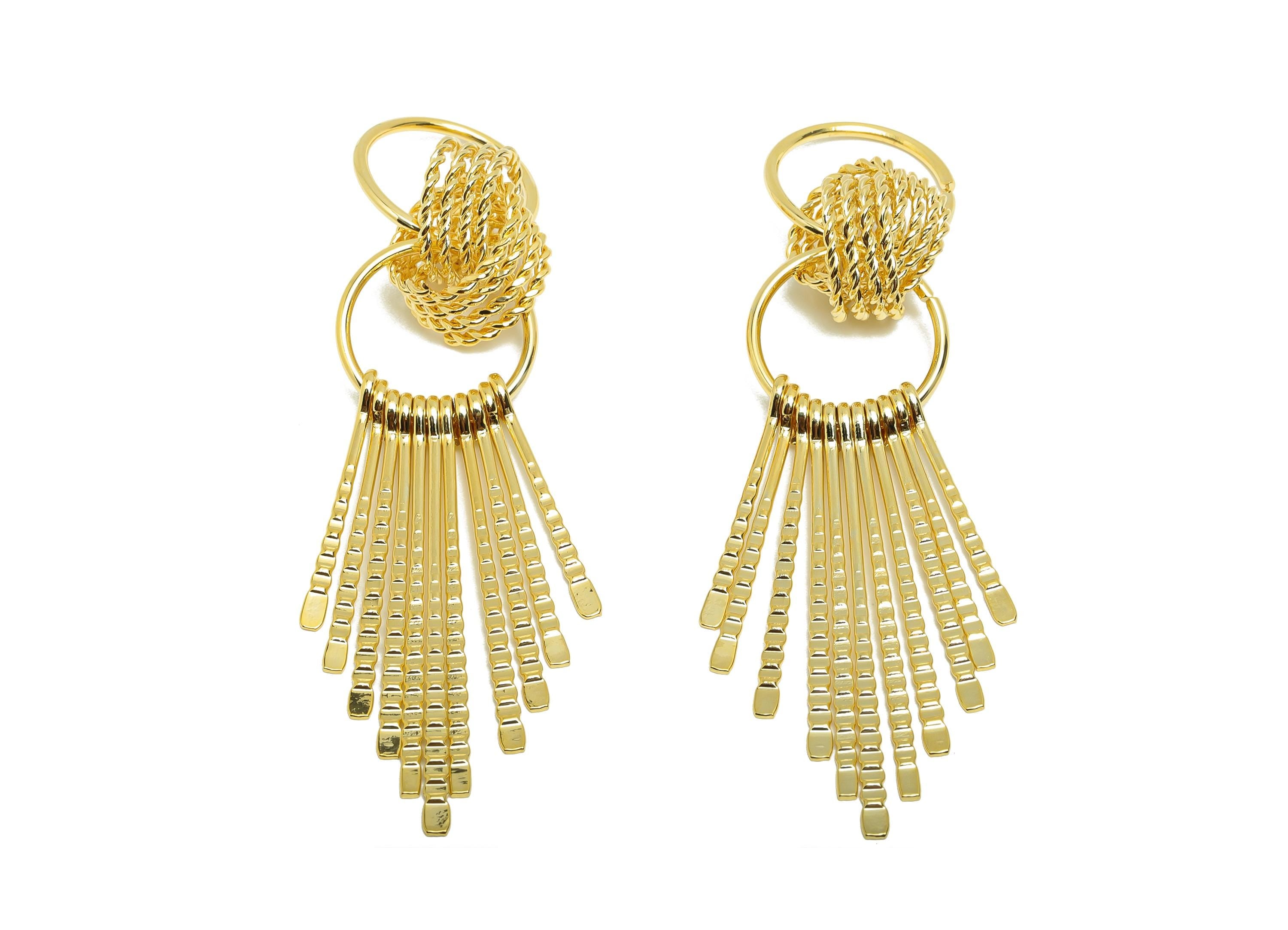 Brass Round Fringe Charm - Twisted Circle Fringe Charm for Earring - Gold Hammered Pendant - 18K Real Gold Plating - 79x20x4.5mm - RGP8762 - DOMEDBAZAAR