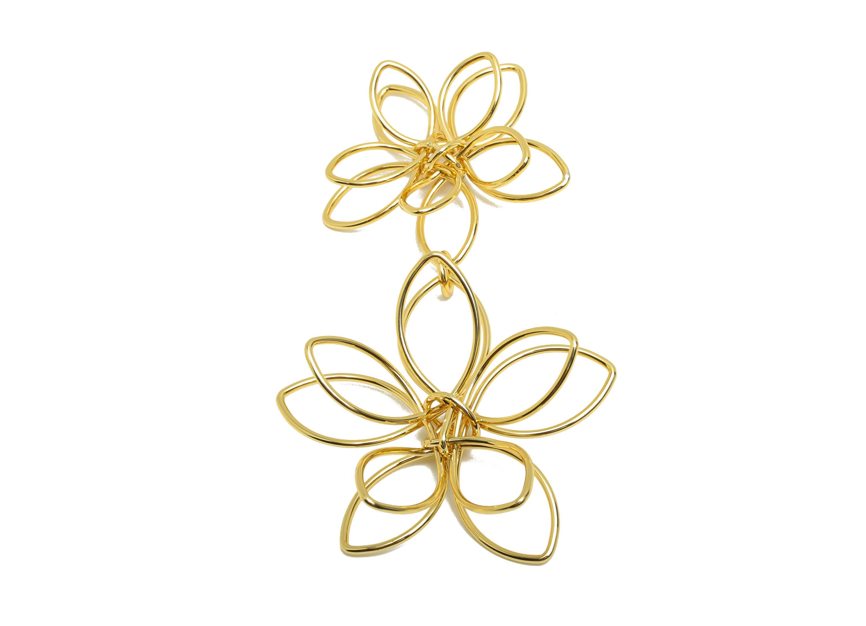 Brass Flower Earring Charm - Gold Hollow Sakura Charm for Necklace - Hollow Flower Pendant - 18K Real Gold Plating - 62x36x7mm - RGP8763 - DOMEDBAZAAR