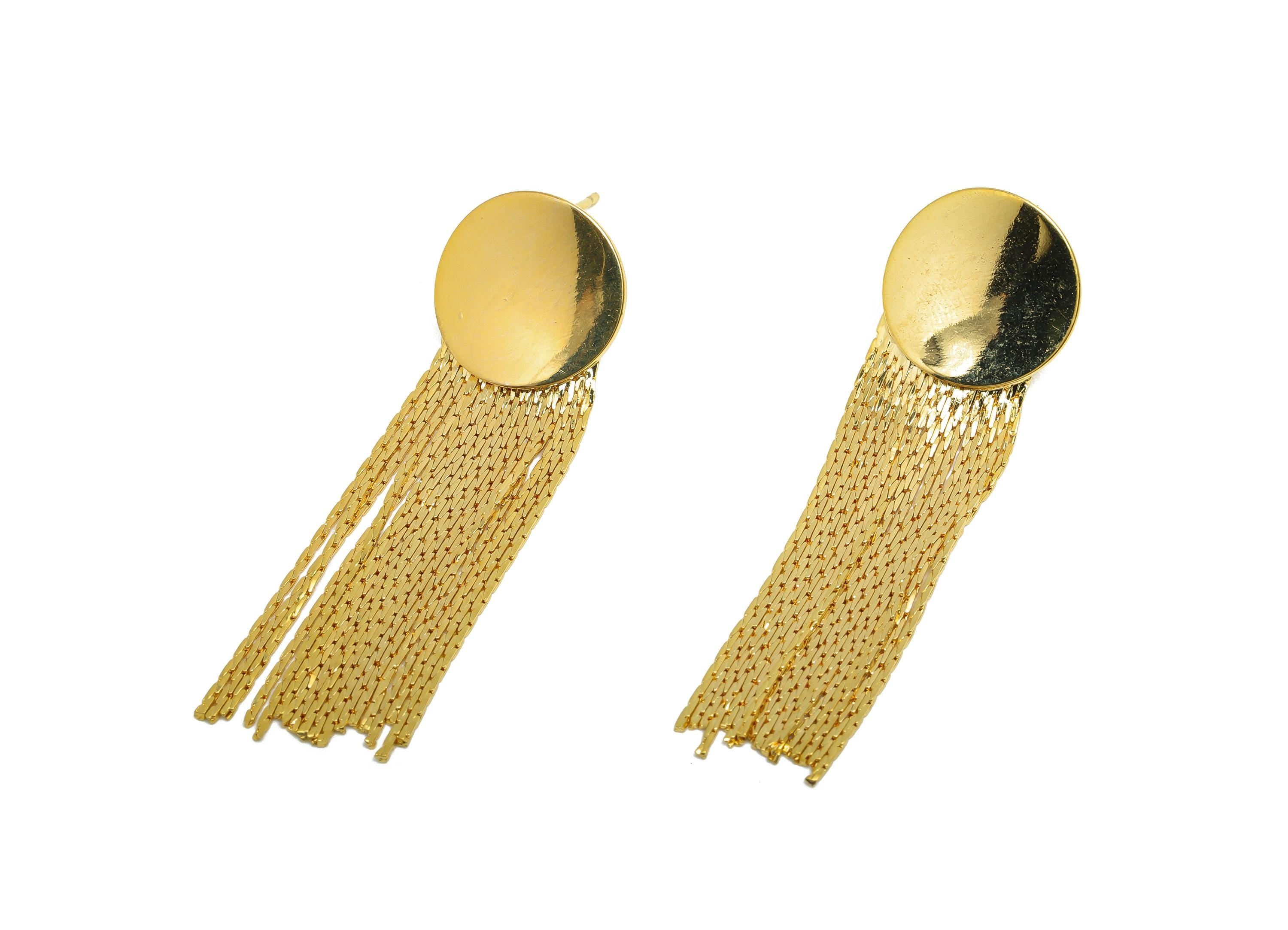 Brass Snake Chain Earring - Gold Round Chain Tassel Earring Stud - Snake Chain Earring Post - 18K Real Gold Plating - 62x15x1.48mm - RGP8764 - DOMEDBAZAAR