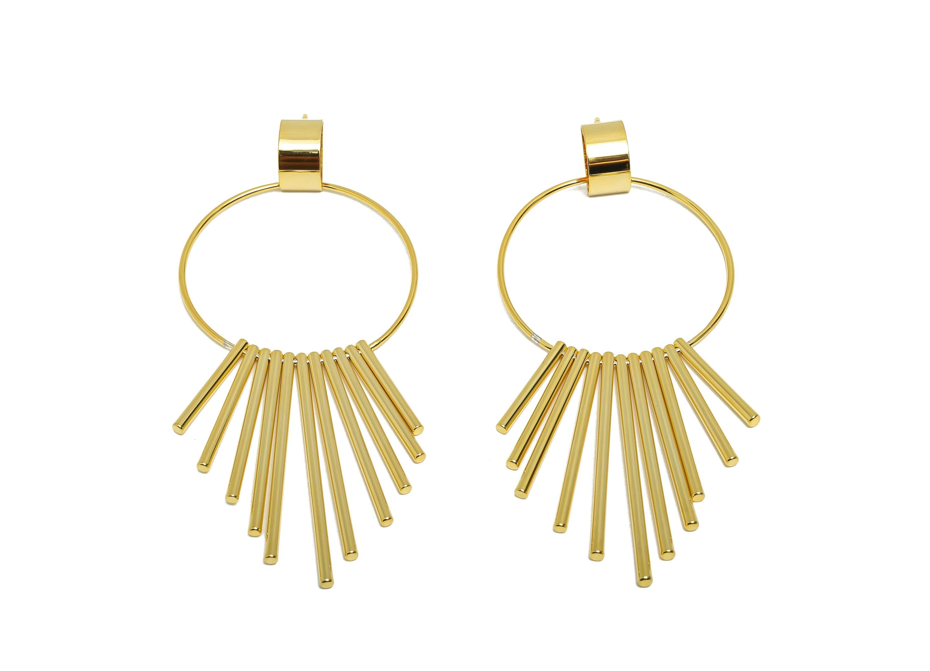 Brass Round Fringe Earring - Fringe Earring Stud for Women - Gold Circle Dangle Earring Post - 18K Real Gold Plating-91.3x44x1.35mm- RGP8765 - DOMEDBAZAAR